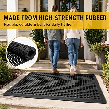 BESEA 4Pack Rubber Floor Mats 24 x 36 Inch Heavy Duty Outdoor Door Mats with Non-Slip Mesh Design, Weatherproof Garage Floor Mat, Kitchen Floor Mat for Wet or Slippery Areas