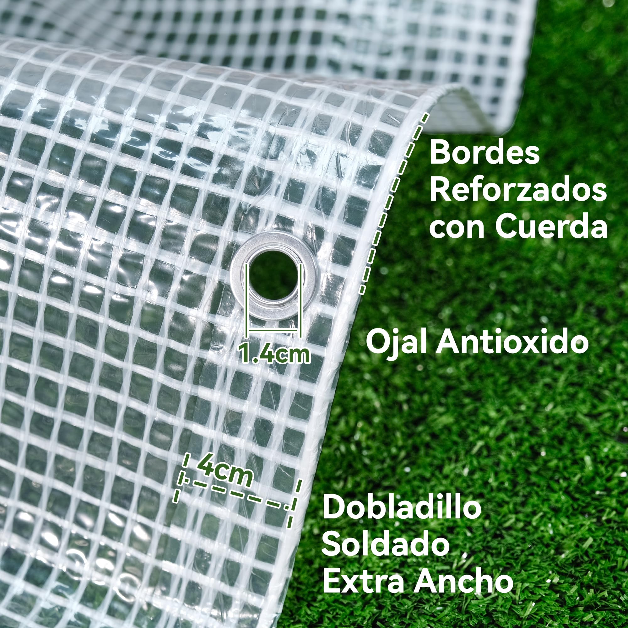 Lona Impermeable Exterior Transparente 4x6 m 165 g/m² con Ojales, Resistente al Desgarro, Intemperie y Anti-UV, Funda Protectora Multiusos para Madera, Jardín, Piscina y Remolque