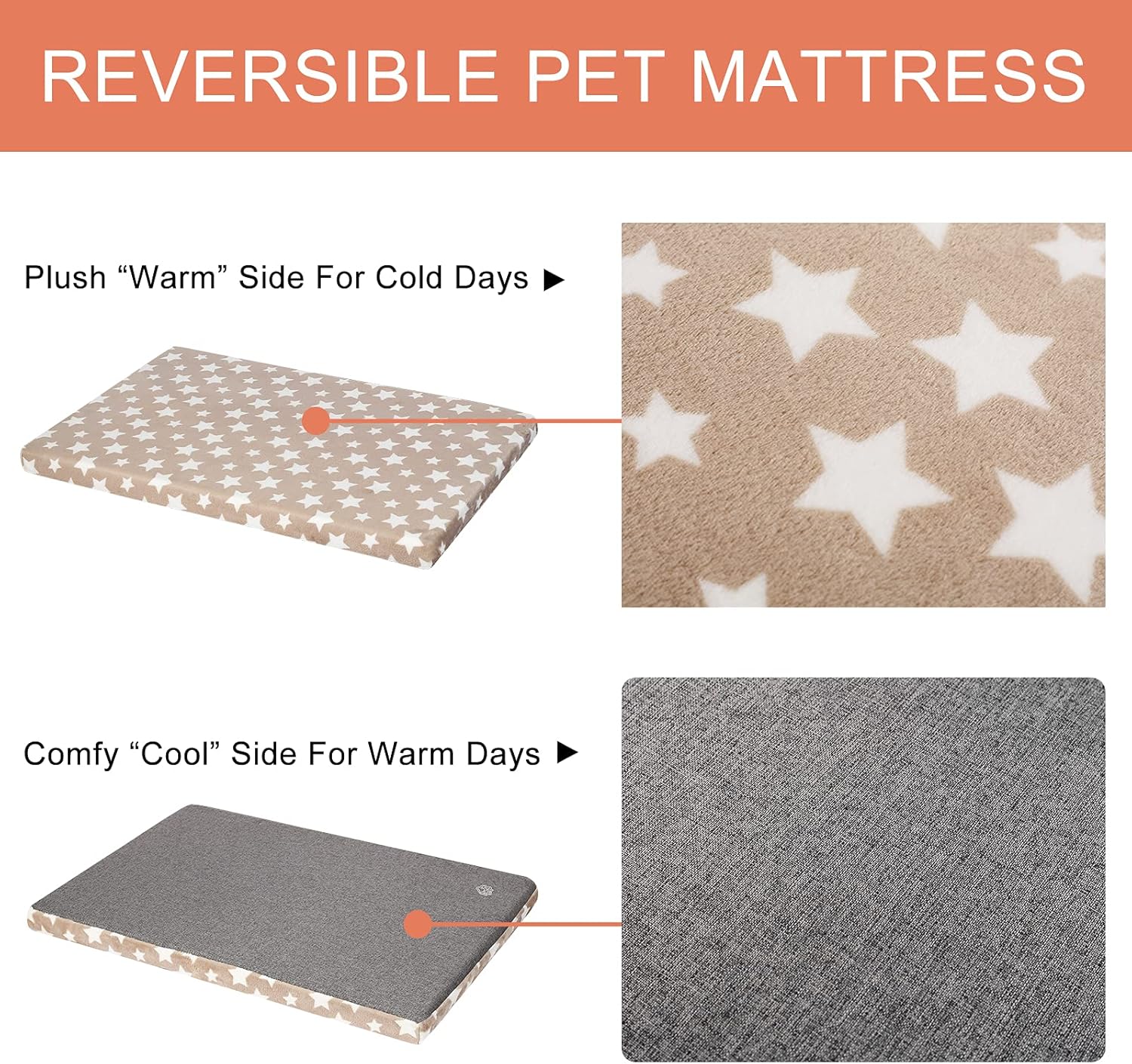 EMPSIGN Waterproof Dog Bed Crate Mat, Dog Bed Mat Reversible (Warm & Cool), Removable Washable Cover, Waterproof Liner & High Density Foam, Pet Bed Mattress for Small to XX-Large Dogs, Beige, Star : Pet Supplies