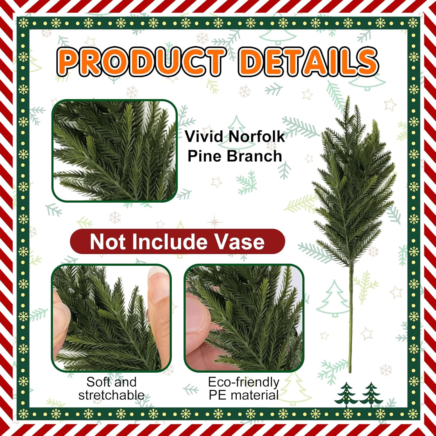 22Pcs 23inch Christmas Norfolk Pine Branches, with a Branch stem lamp. Artificial Green Norfolk Pine Branch Plume, Suitable for DIY Handmade Wreaths and Home Decoration(with Light Strip).