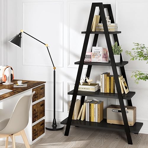 Miniatura 3 de Recaceik Estantería de 4 niveles, estantería en forma de A, estante de escalera industrial, estantes abiertos con marco de metal, soporte