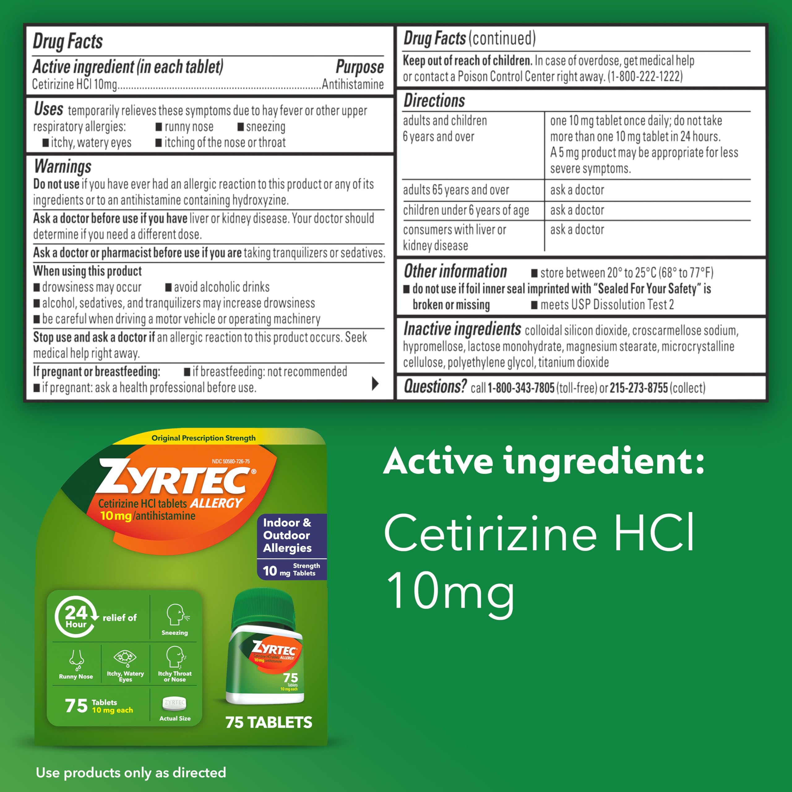 Zyrtec 24-Hour Allergy Relief Tablets, 10 mg Cetirizine HCl, 75 Ct — Amazon image 8