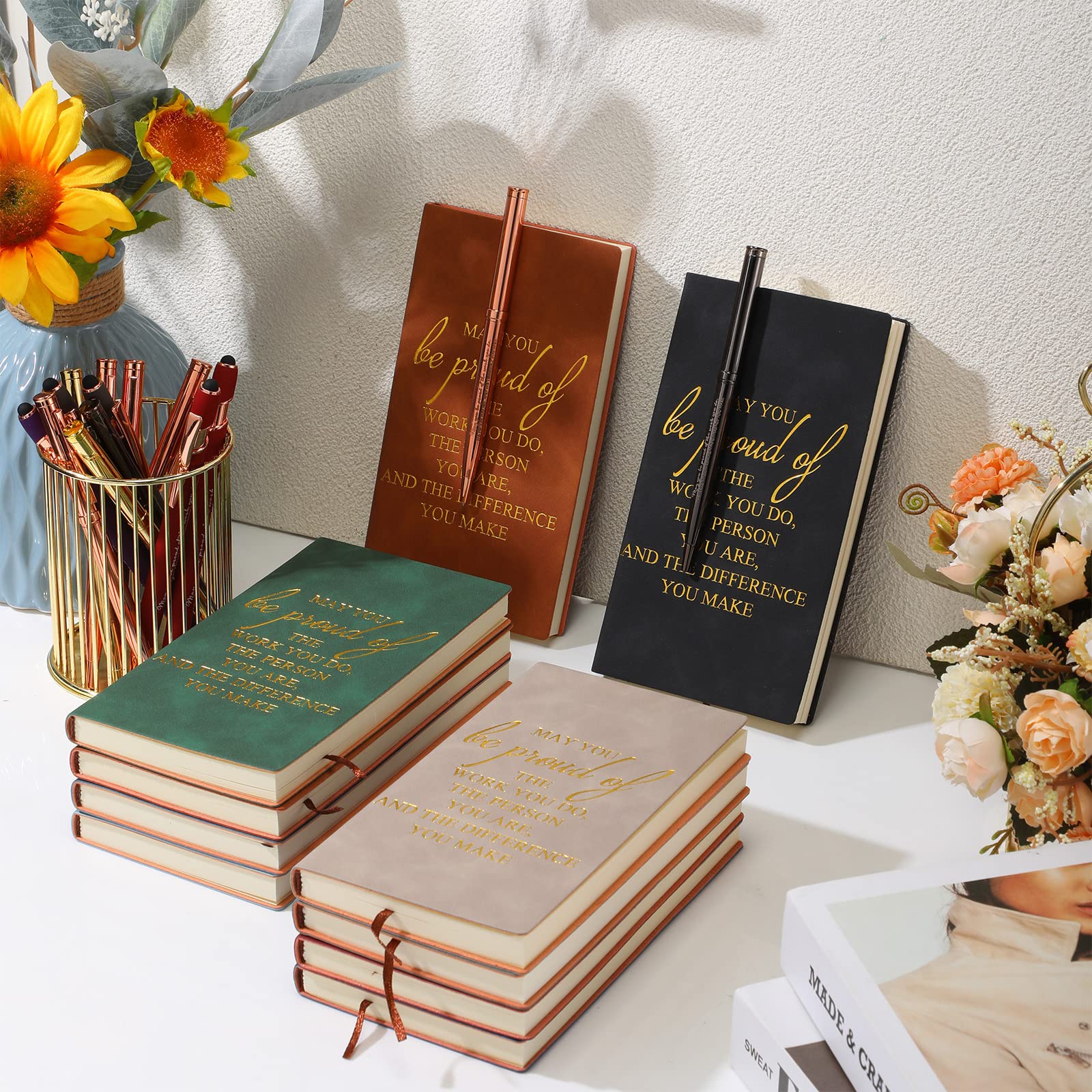 Ireer Notizbücher aus PU-Leder, A6, mit Stiften, Dankeschön, inspirierendes Tagebuch, Geschenk für Kollegen, Team, Lehrer, Büroangestellte, 10 Sets