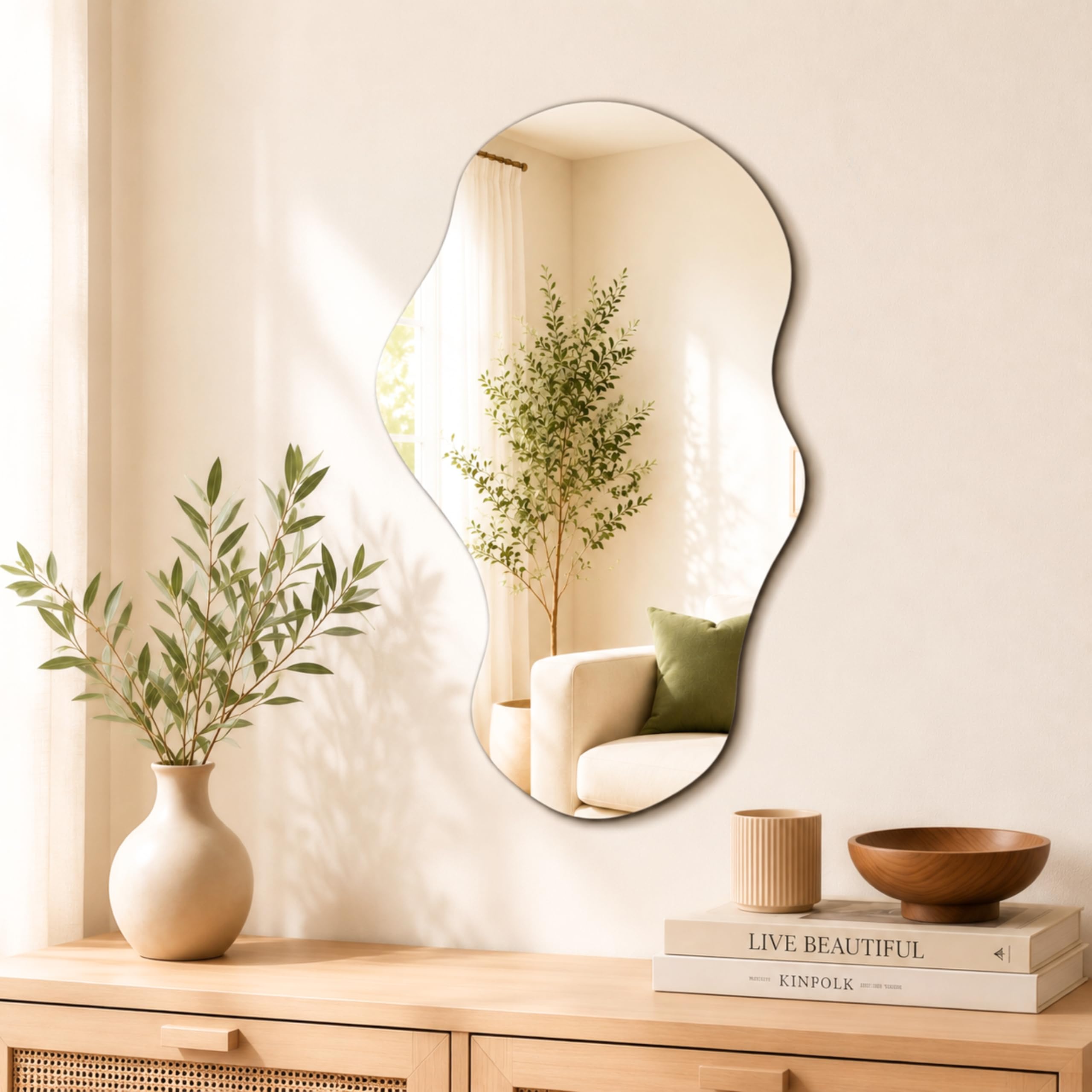 PERFNIQUE Specchio irregolare da parete, asimmetrico, 86 x 52 cm, specchio decorativo moderno per bagno, camera da letto, soggiorno, ingresso, senza cornice, specchio da parete (86 x 52 cm, nuvola)