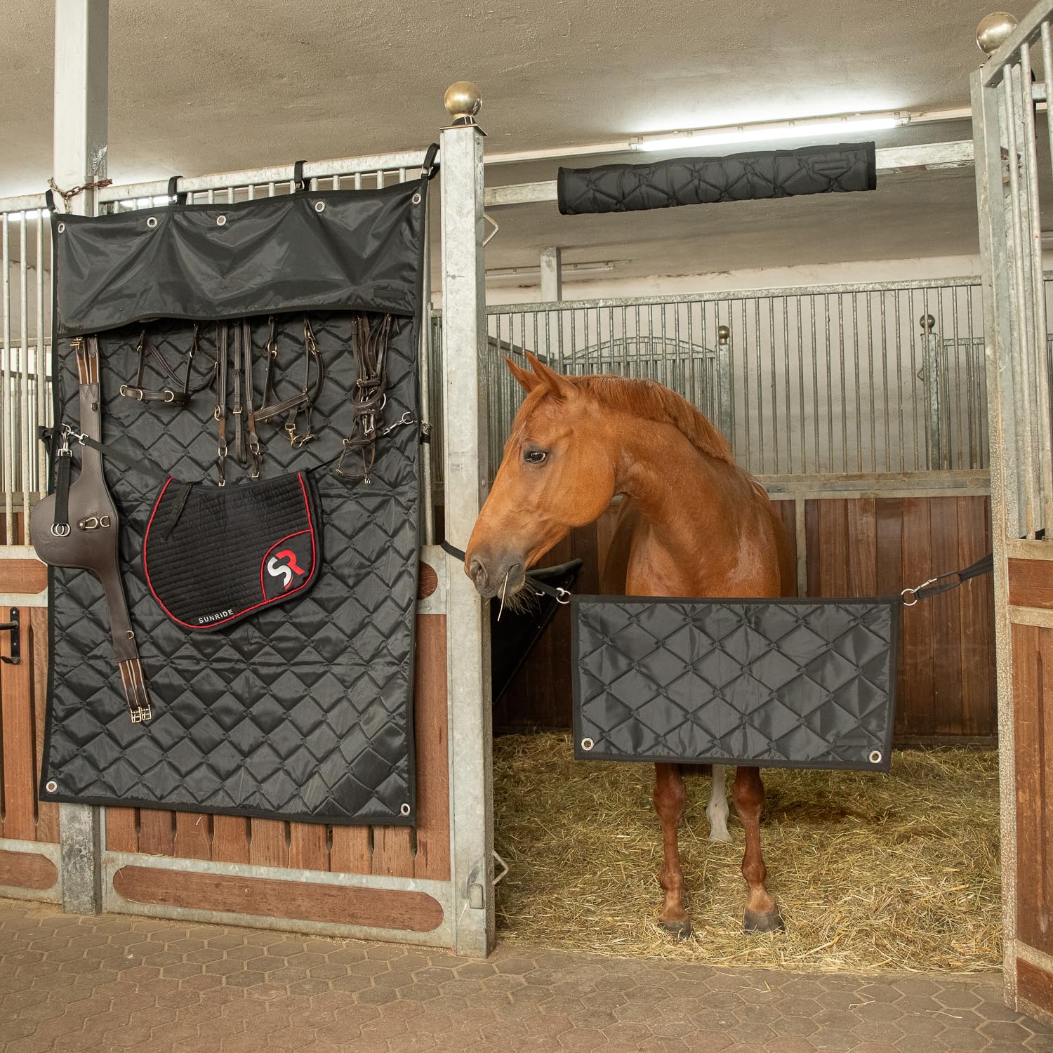 SUNRIDE Cortina de box / Cortina de establo para caballos - protege en el establo y en competiciones - también adecuada para caballos estresados y agresivos con la comida.