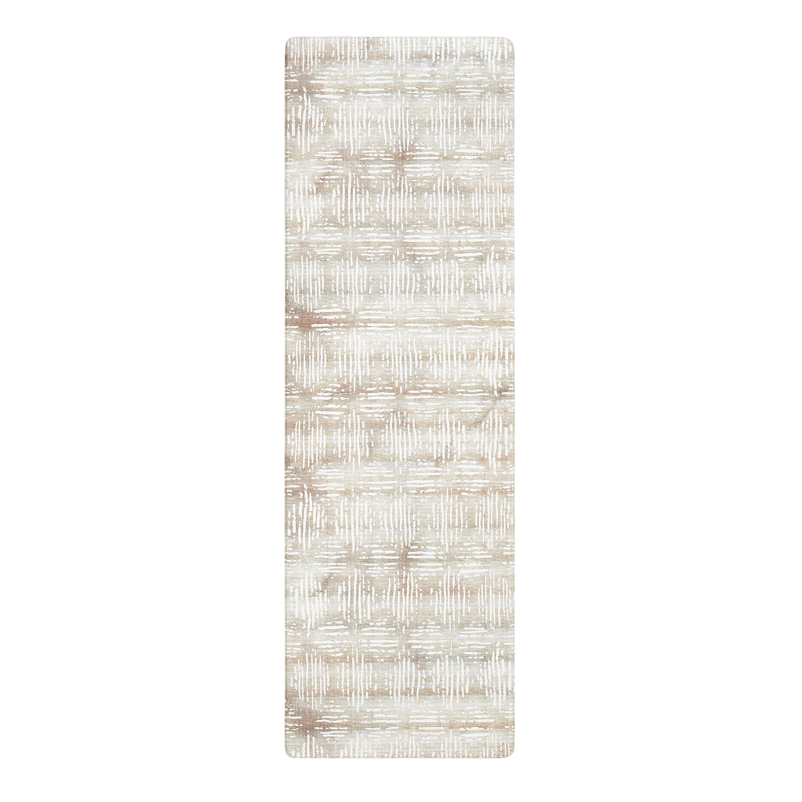 town & country basics comfort plus boho geo anti fatigue comfort mat, kitchen runner mat, standing desk mat, non-slip backing, beige, 18\"x55\"