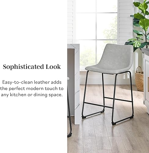 Miniatura 6 de Walker Edison Douglas Urban - Juego de 2 sillas industriales de piel sintética para mostrador, sin brazos, color gris Gris,Negro urban,Marrón