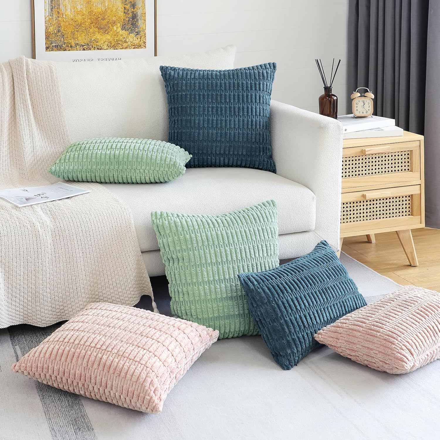 OTOSTAR Corduroy Decorative Throw Pillow Covers 18x18 Inch Super Soft Boho Striped Square Pillow Covers Case Modern Cushion Covers for Sofa Couch Bedroom Car Decor Teal - Image 7