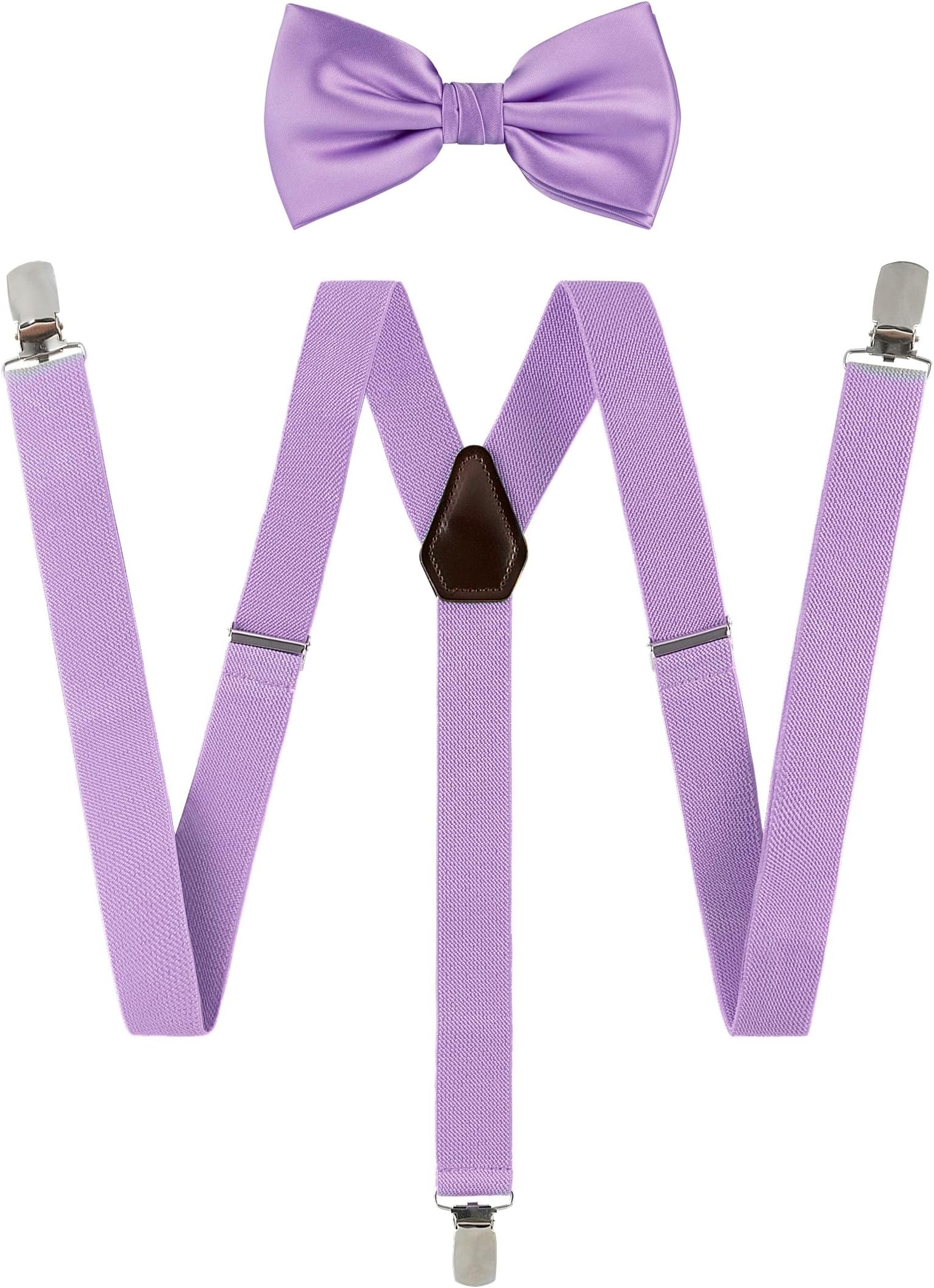 TIE G Solid Color Men's Suspender + Woven Bow Tie Set for Wedding : Vivid Color, Adjustable Brace, Strong Clip, Elastic Band