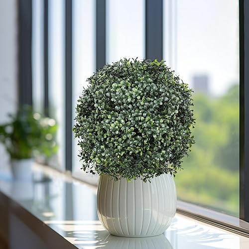 Miniatura 6 de UNADRA Paquete de 2 plantas de boj sintético para exteriores (22 pulgadas de alto, 13 pulgadas de profundidad), juego de 2 topiarios artificiales de