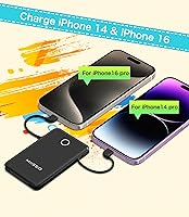 Vista 7 de 6000mah Ultra Slim Built in Cables Power Bank, Card Size Built in USB C Cords Battery Pack Portable Charger for Phones, 3 Output External Battery