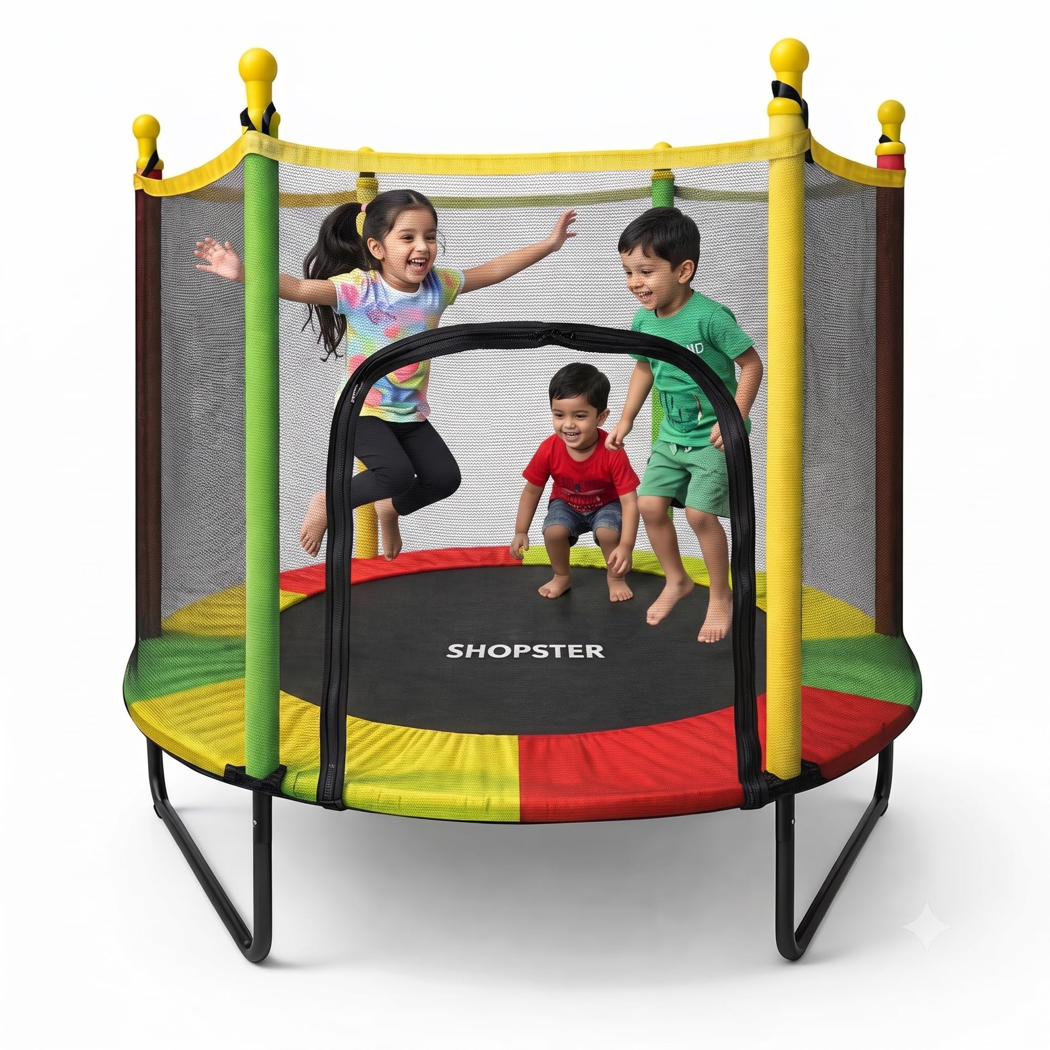 Shopster 55 inch Kids Silent Trampoline with Safety Enclosure Net & Spring Pad, Indoor & Outdoor Powerful Loading Capacity for Children-image-27