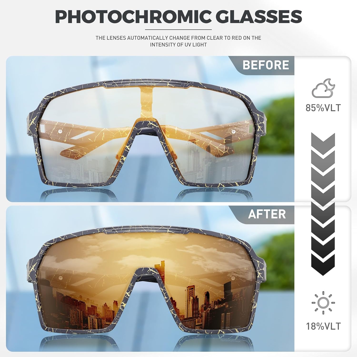 SCVCN Photochromic Cycling Glasses Men Women Clear Mountain Bike Sunglasses Sports Baseball Riding MTB S327 - Image 3