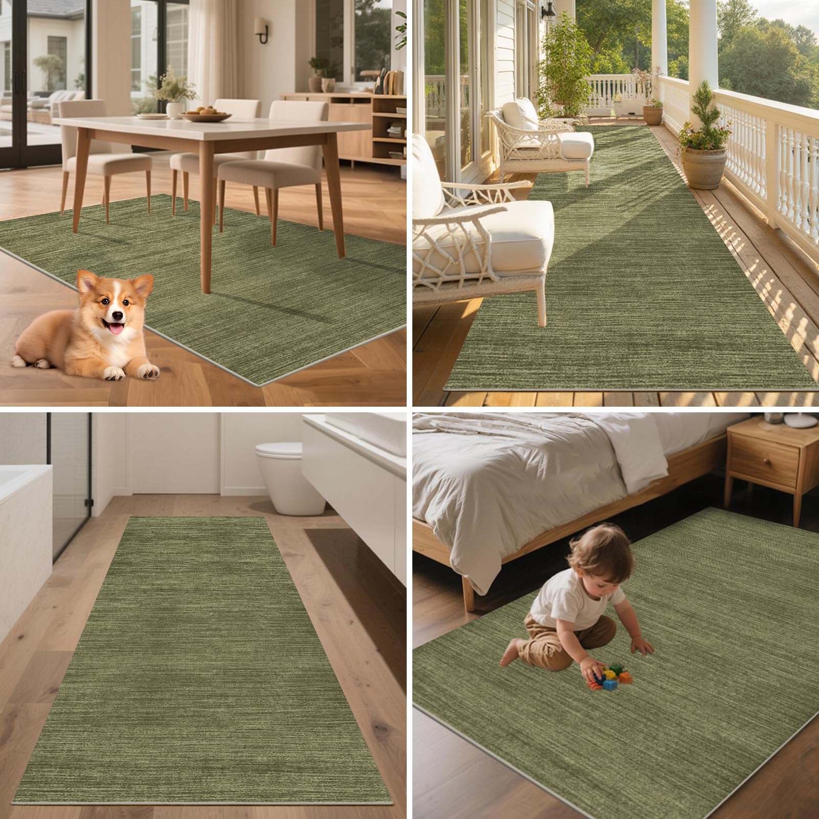 Lungo Tappeto da Cucina Tappeto Passatoia per Corridoio Largo Tappeti Runner Antiscivolo e Lavabile Tappetino Passatoia Tappeto Ingresso per Corridoio Entrata, Verde, 70 x 250 cm