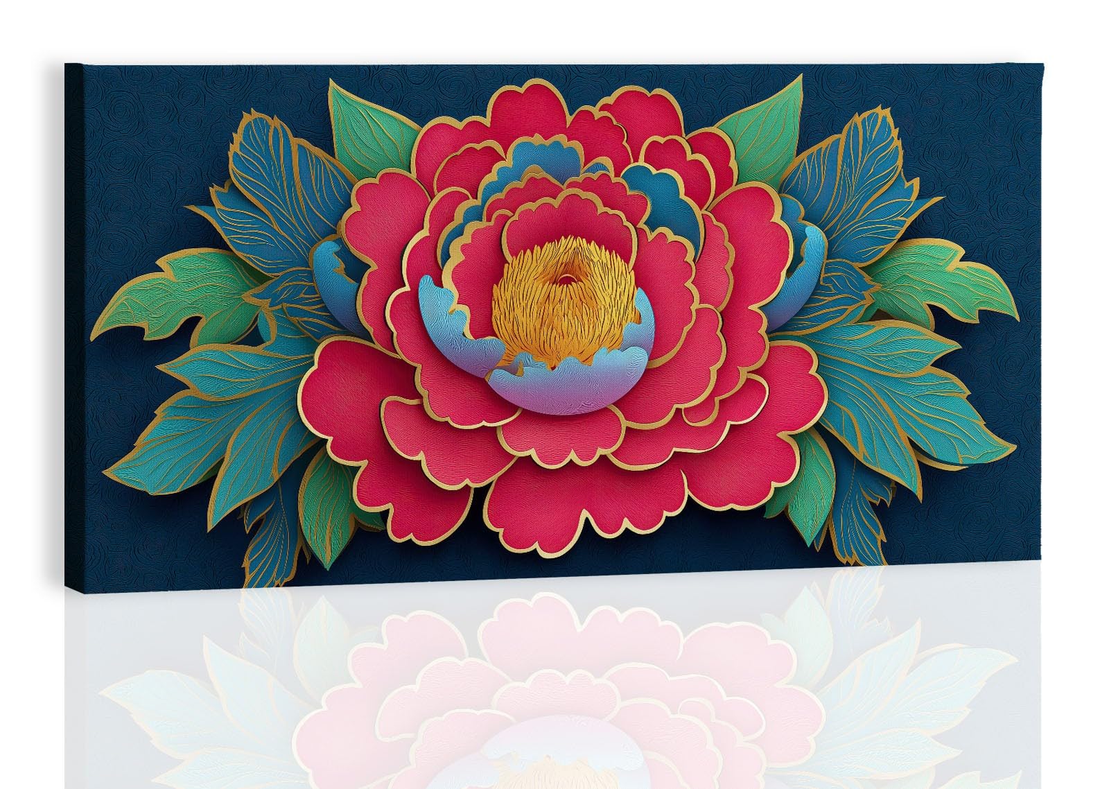 Vintage Botanisch Floral Blätter Modernes Leinwandbild 140L x 70B cm mit Rahmen, Orientalisch Traditionell XXL Wanddeko für Wohnzimmer Geschenk Idee Einzug - Hochwertiger Kunstdruck auf Holzrahmen