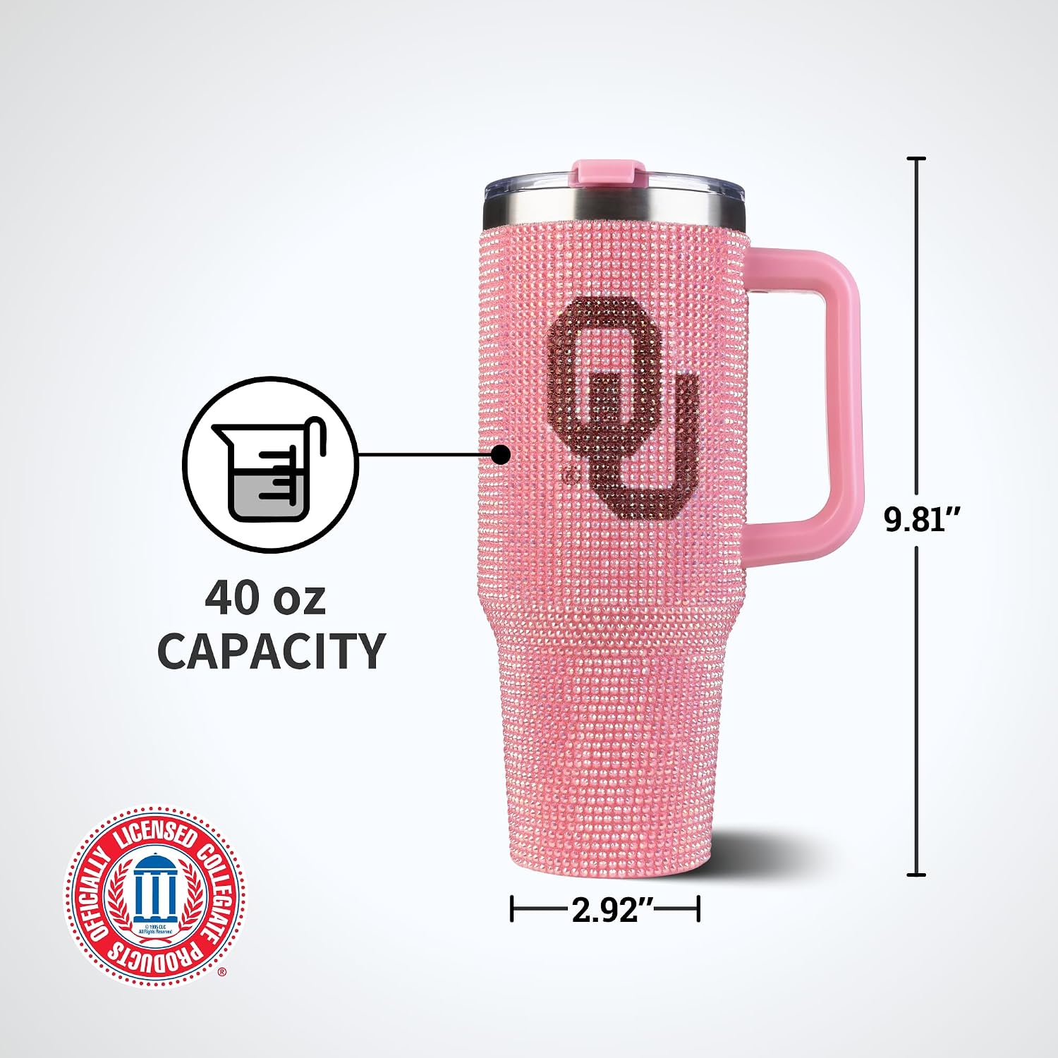 The Memory Company Officially Licensed 40oz Pink Bling Game Day Tumbler, University of Oklahoma