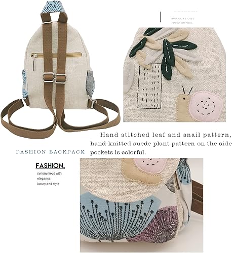 Vista 48 de HUANGGUOSHU Mujer de algodón tejido bohemio cáñamo Boho lona bordado múltiples bolsillos retro linda mochila cartera mochila mochila gato caprichoso