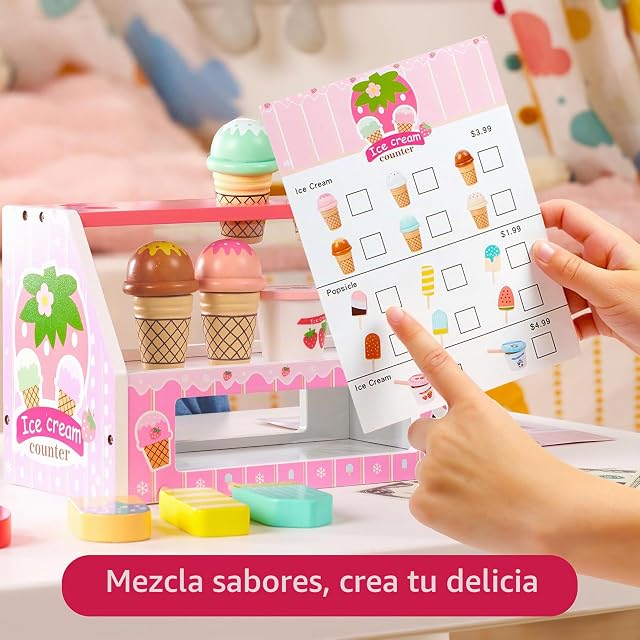 Foto 5 de 6 de SYNCFUN Juego de Helados de Madera de 33 Piezas, Juguete de Cocina y Comida para Juegos de rol para niños de 3