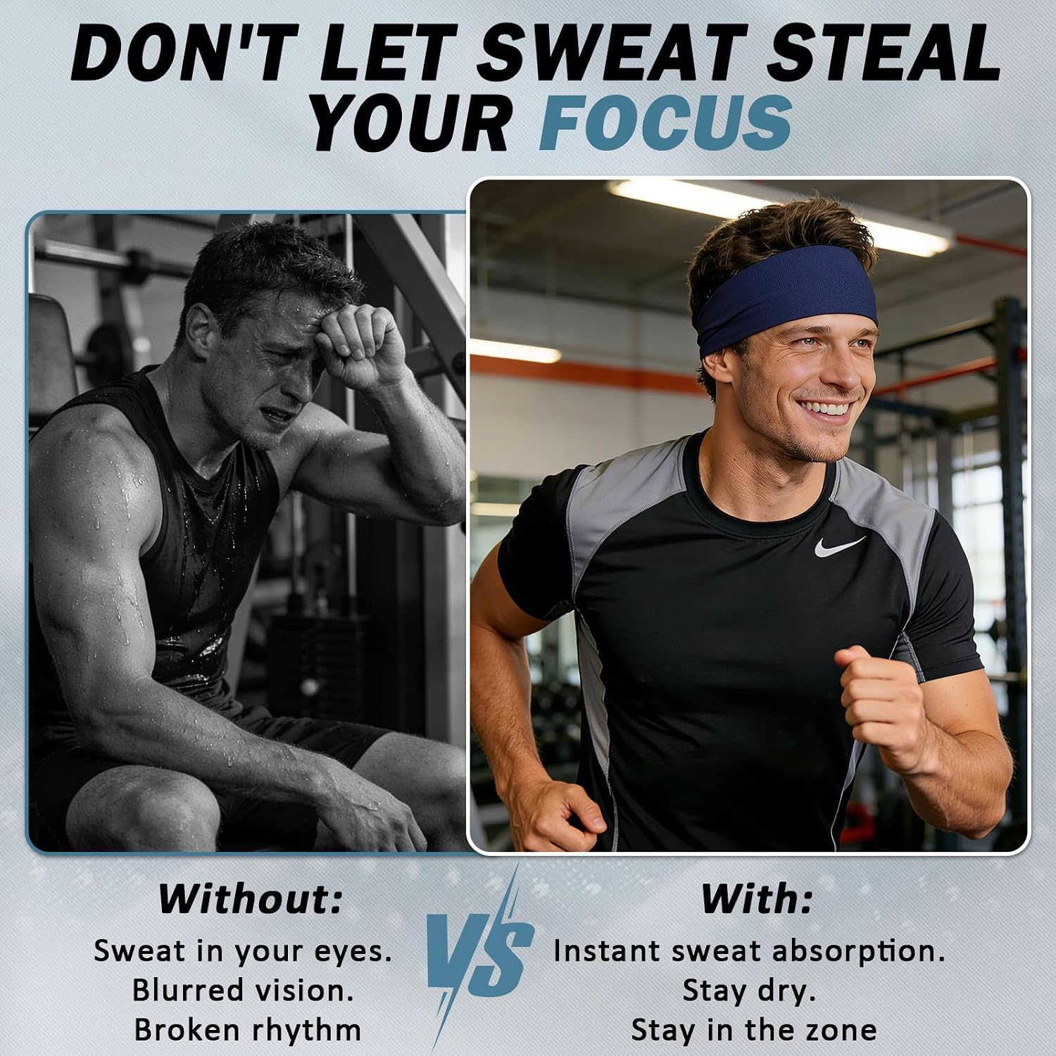 ROCKTAKIN Premium Sports Headbands for Men Wide Non-Slip Moisture Wicking Sweatband for Running Cycling Yoga Baseball Athletic Headband