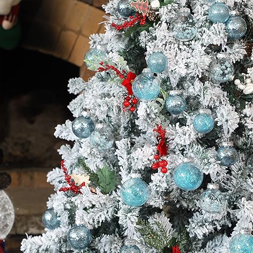 Miniatura 4 de Lulu Home 30 adornos de bola de Navidad transparentes de 2 pulgadas, bolas transparentes preencordadas con decoraciones únicas en el interior, bolas