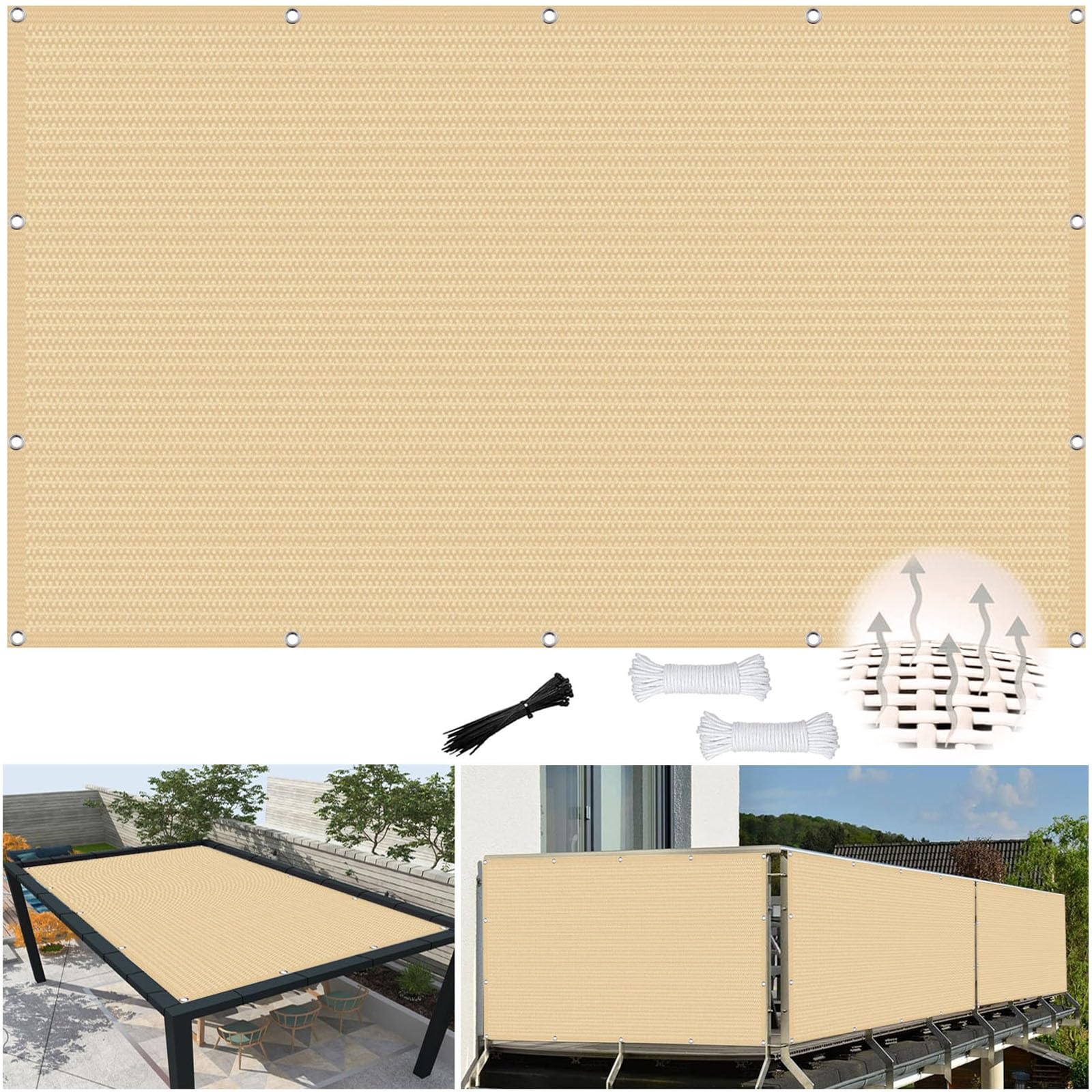 Voile d'ombrage anti UV 98% avec œillets pour extérieur rigide