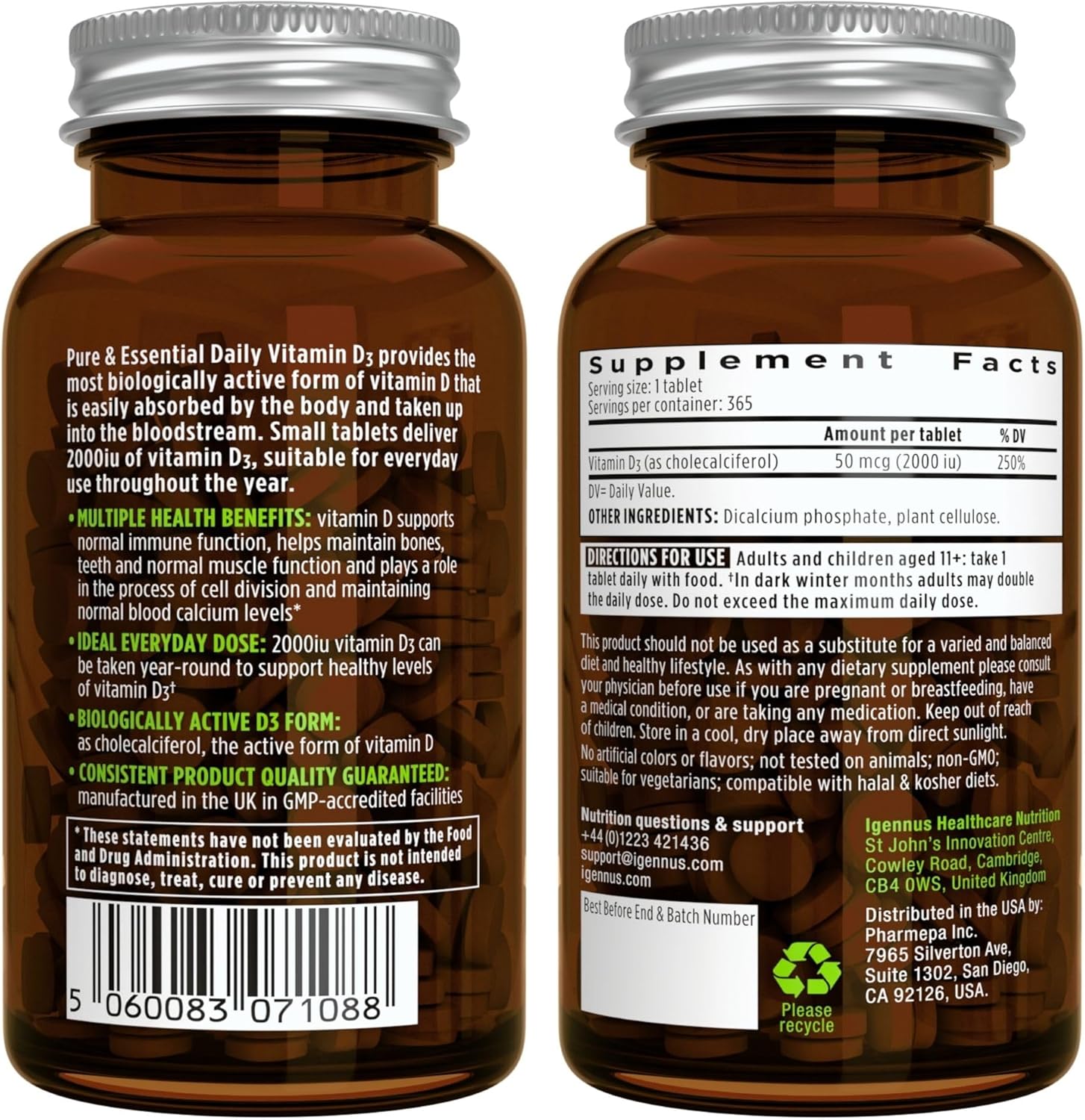 Daily Vitamin D3 + High Absorption Curcumin C3 Complex, Vegetarian Bundle, 365 2000iu Vitamin D3 Tablets + 300% Greater Absorption Curcuminoids with Rapid Uptake, by Igennus