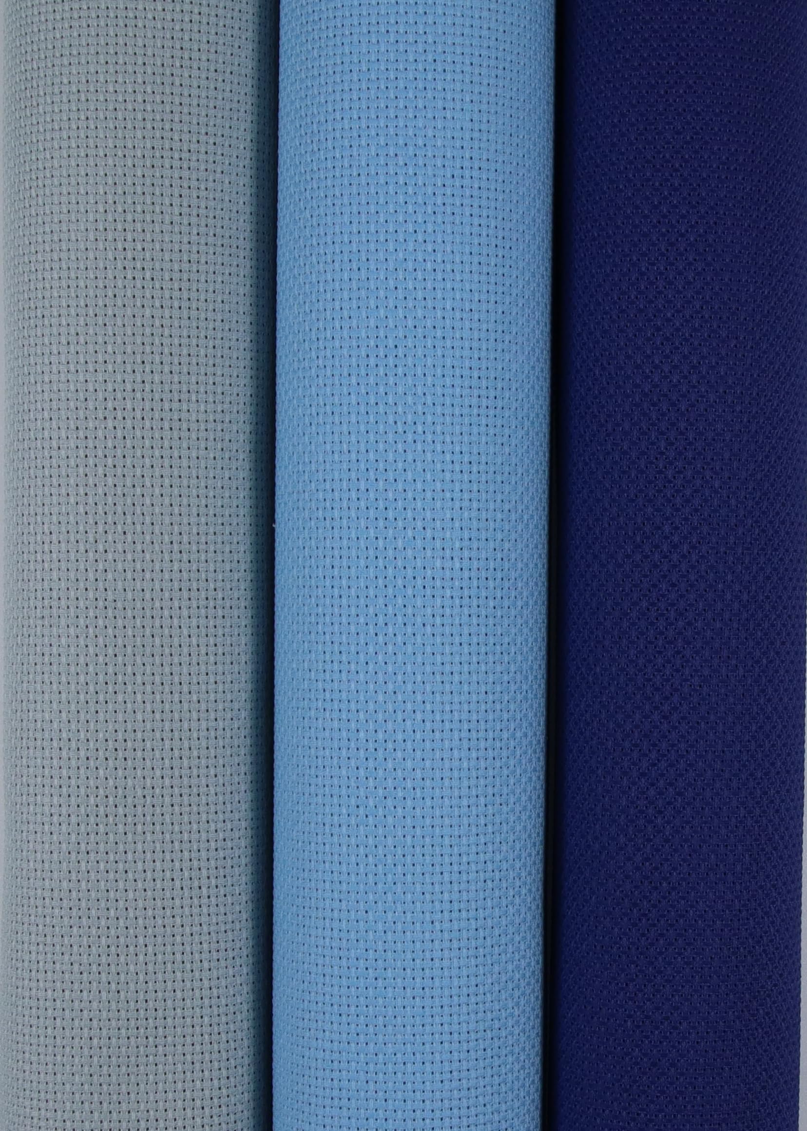 KCS 3 pc of 15" x 18"(38cmx45cm) Counted Cross Stitch Cotton Aida Cloth Needlework Rolled Fabric Box,16CT,Sea Foam+Light Blue+Royal Blue