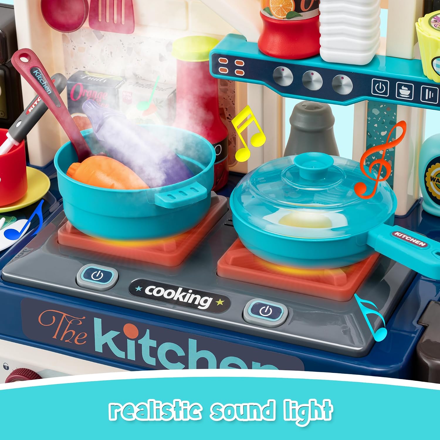 Kids Kitchen Playset, 53 Pcs with Lights & Sounds - Image 2