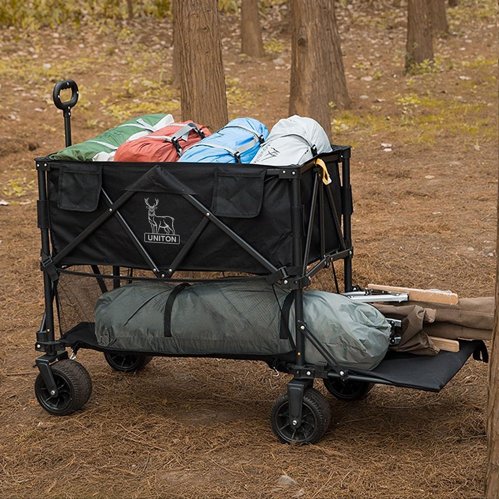 Double Decker Wagon 600lb Capacity & 400L Collapsible Sports Wagon with Big Wheels for Sand - 54" Extended Utility Folding Wagon Cart for Beach & Outdoor Use