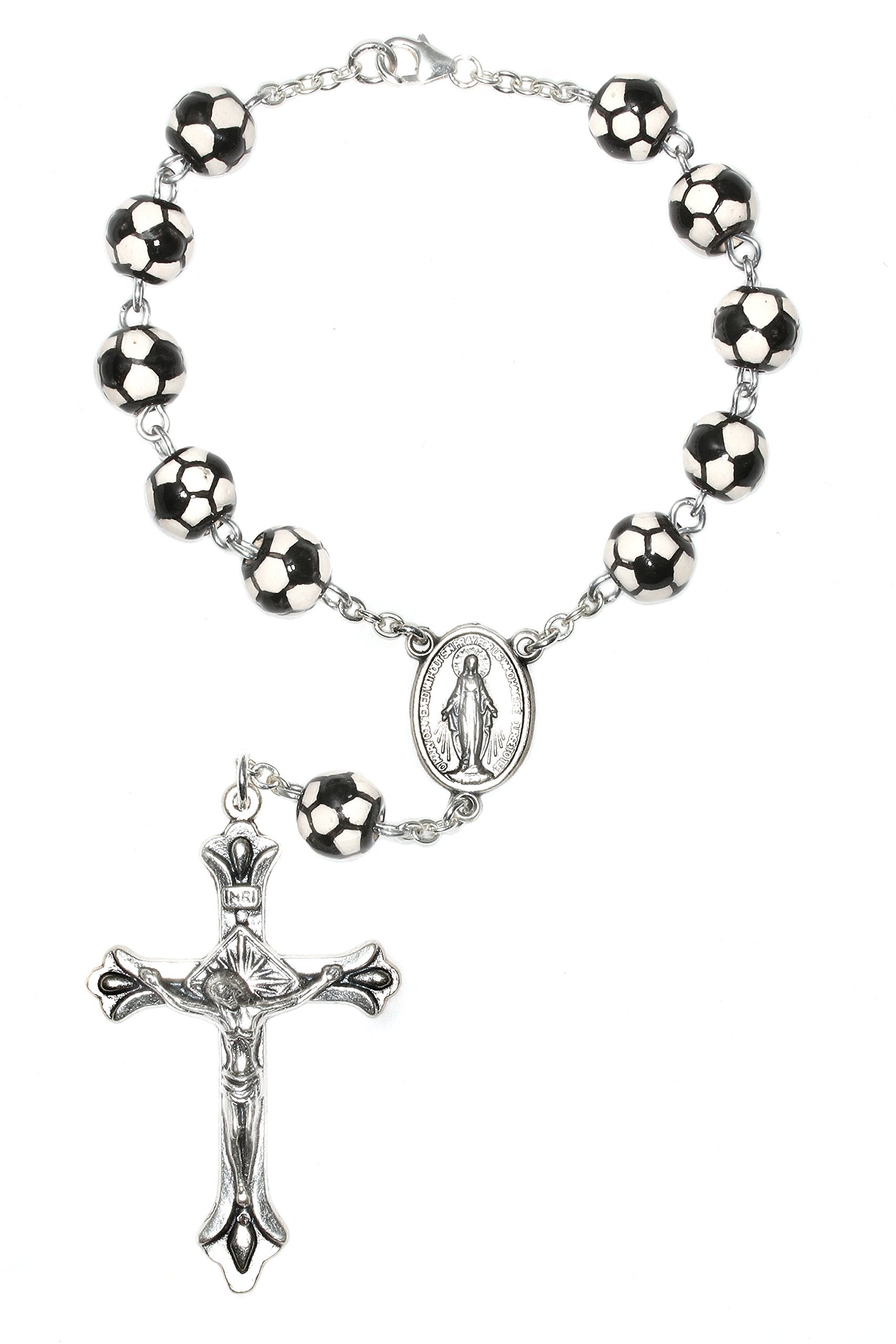 One Decade Soccer Auto Rosary, Soccer (Futball) Ceramic Sport Auto Rosary