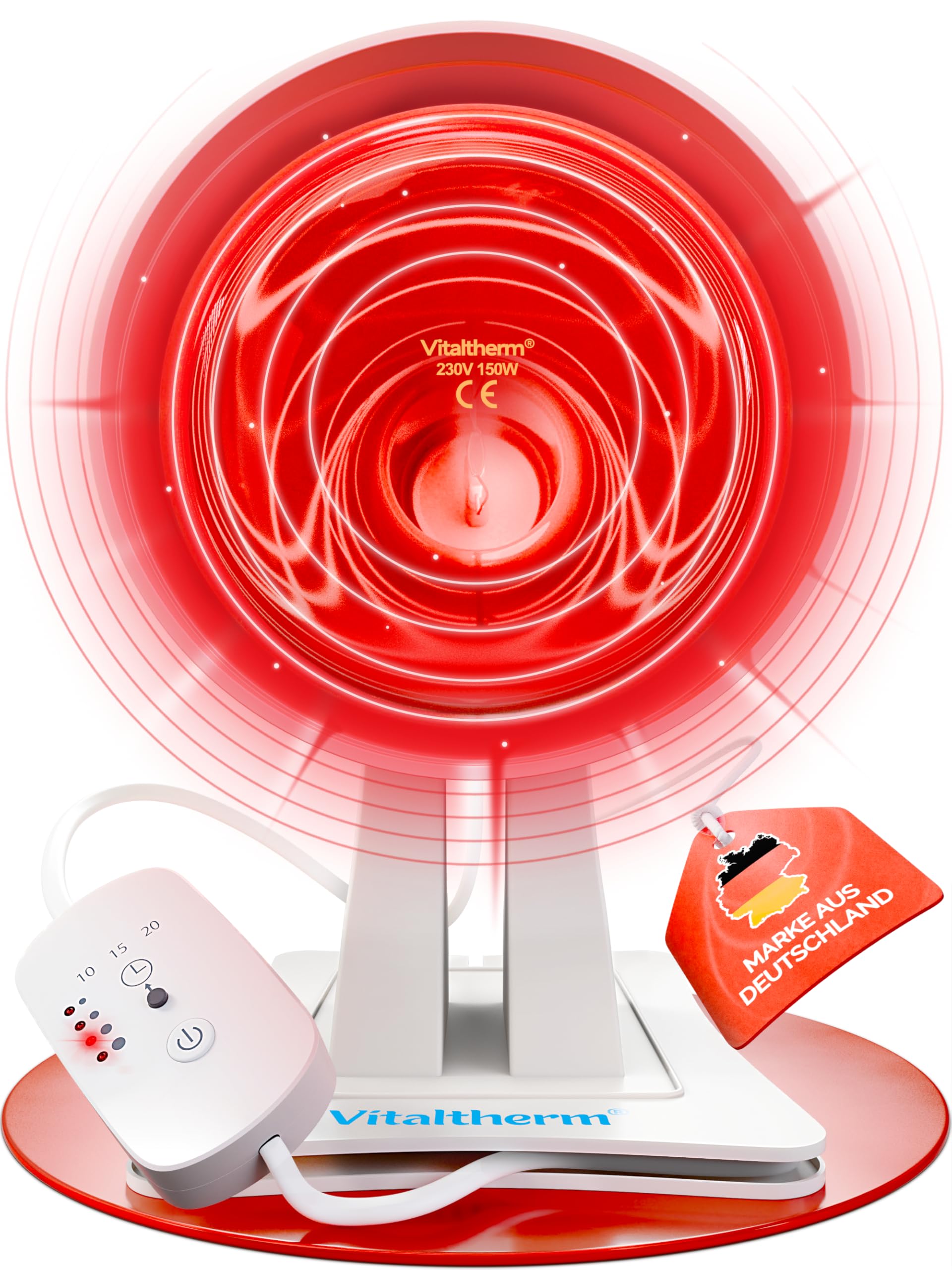 Vitaltherm RW150 Rotlichtlampe – 150 W Infrarotlampe mit Timer & Dimmer