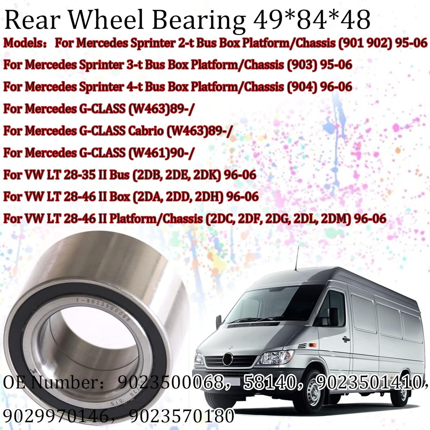MP&PV Automotive Parts Sprinter Wheel Bearing, Replacement Assembly Rear Wheel Bearing for Mercedes Van Sprinter W901 W902 W903 W904 VW LT 1996-2006 OE: 9023500068 58140