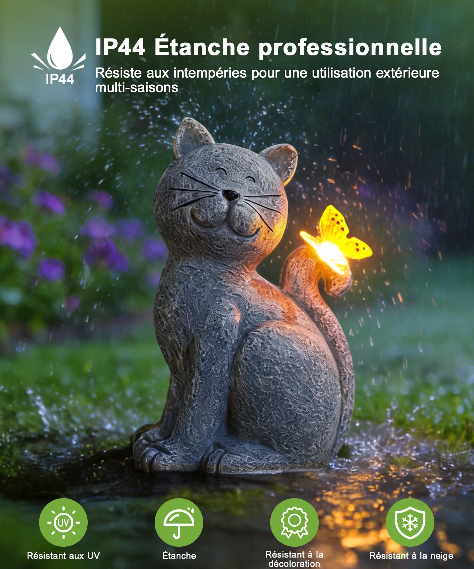Yeomoo Figurines Chats avec Papillon Solaire Decoration Jardin Exterieur