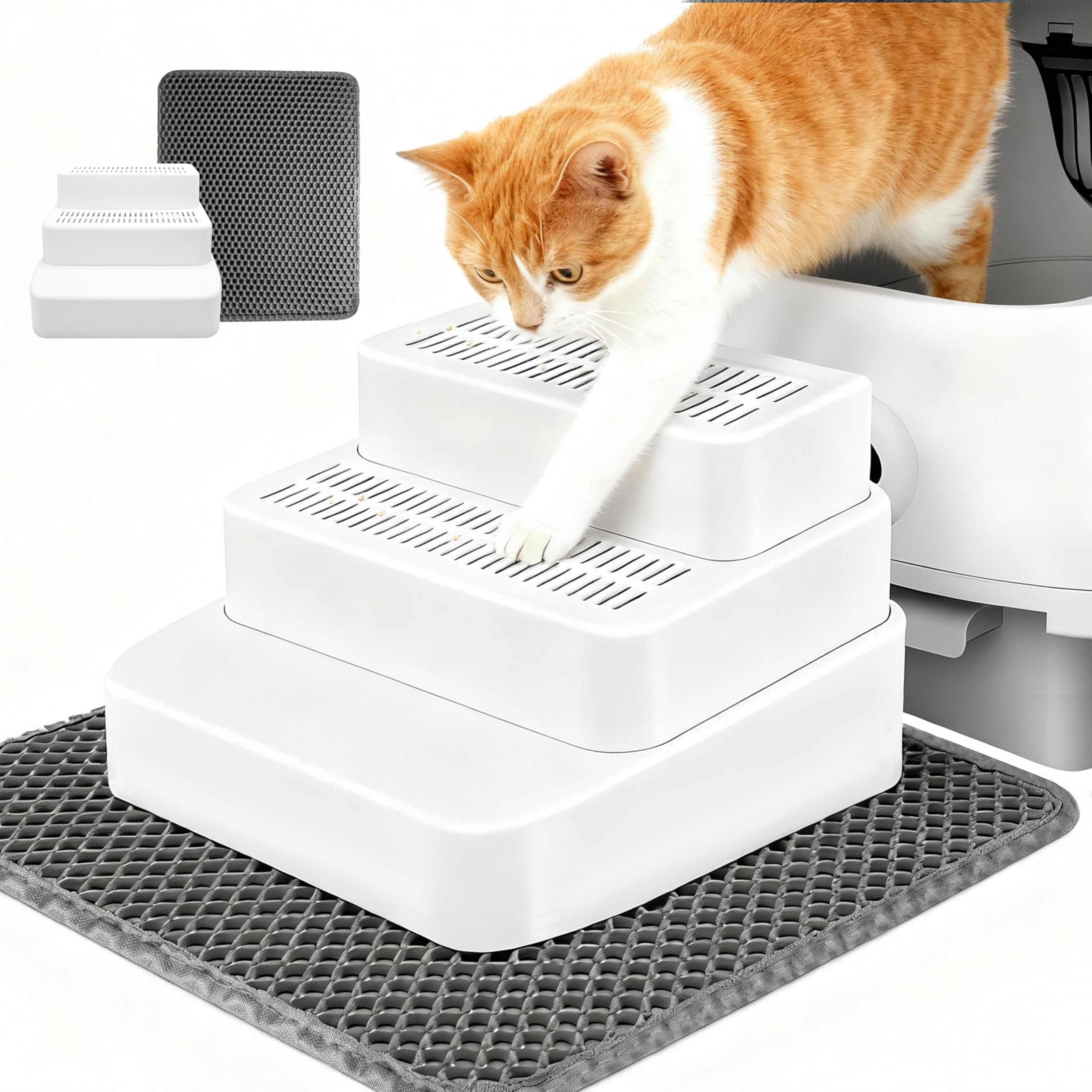 Photo 1 of SummitGO Adjustable 3 Steps Litter Box Ramp with Litter Mat, Cat Litter Box Step with Litter Trapper, Detachable & Non-Slip Cat Stair for Automatic Boxes Small Elderly Cats