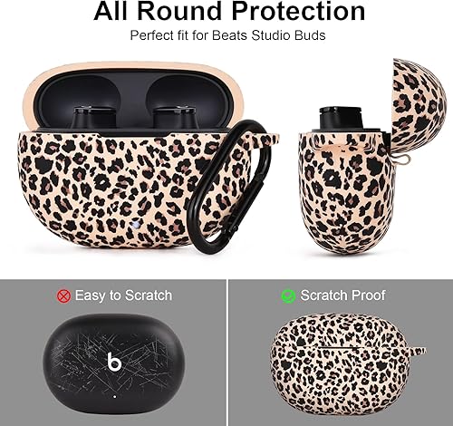 Miniatura 4 de AIRSPO Funda para Beats Studio BudsBeats Studio Buds Plus 20212023 Funda protectora de silicona con llavero (caquileopardo)