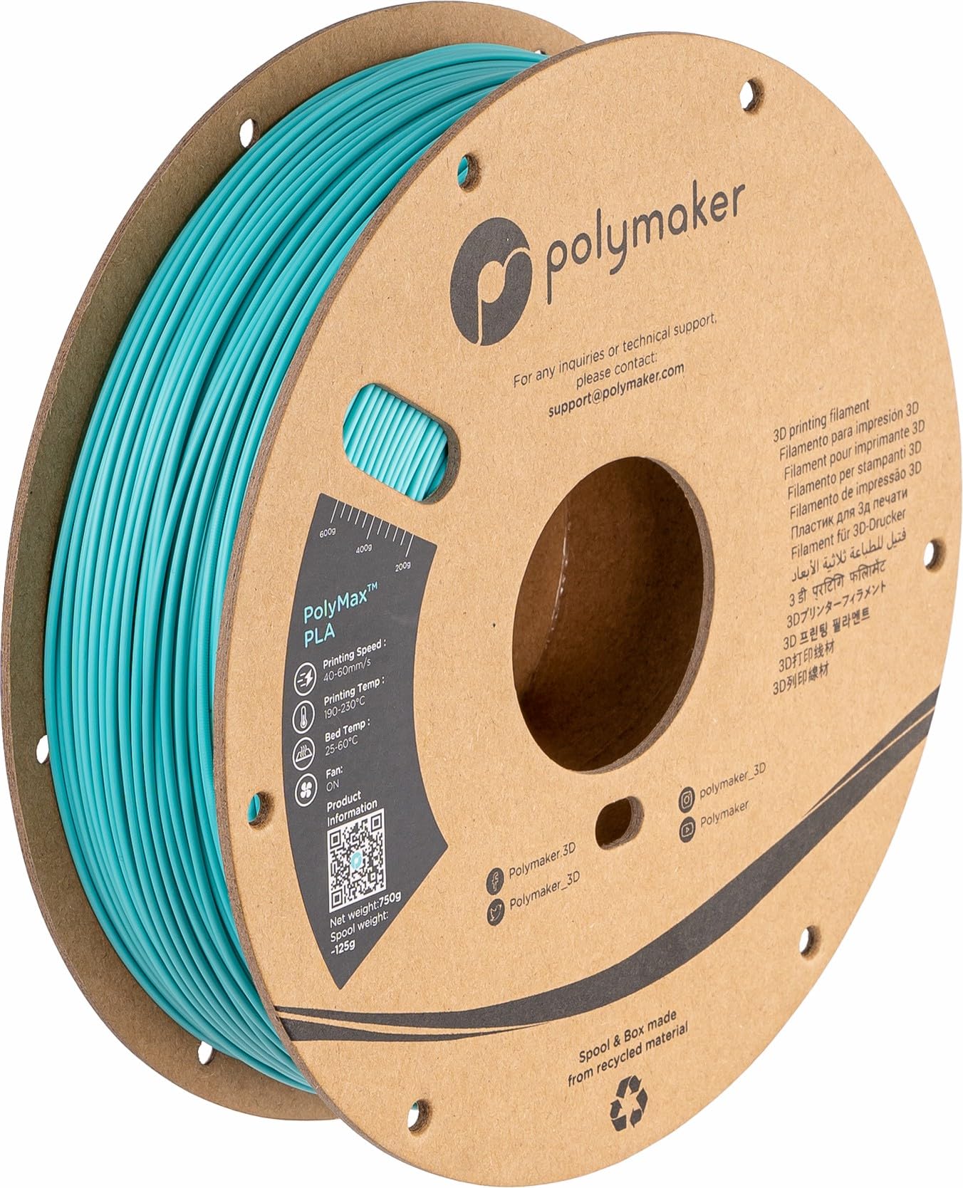 Polymaker Polymax Tough PLA 3D Printer Filament 1.75mm 0.75kg Polymaker Teal, 3D Printing PLA Filament, Tougher Than PLA+ 3D Printer Filament, High