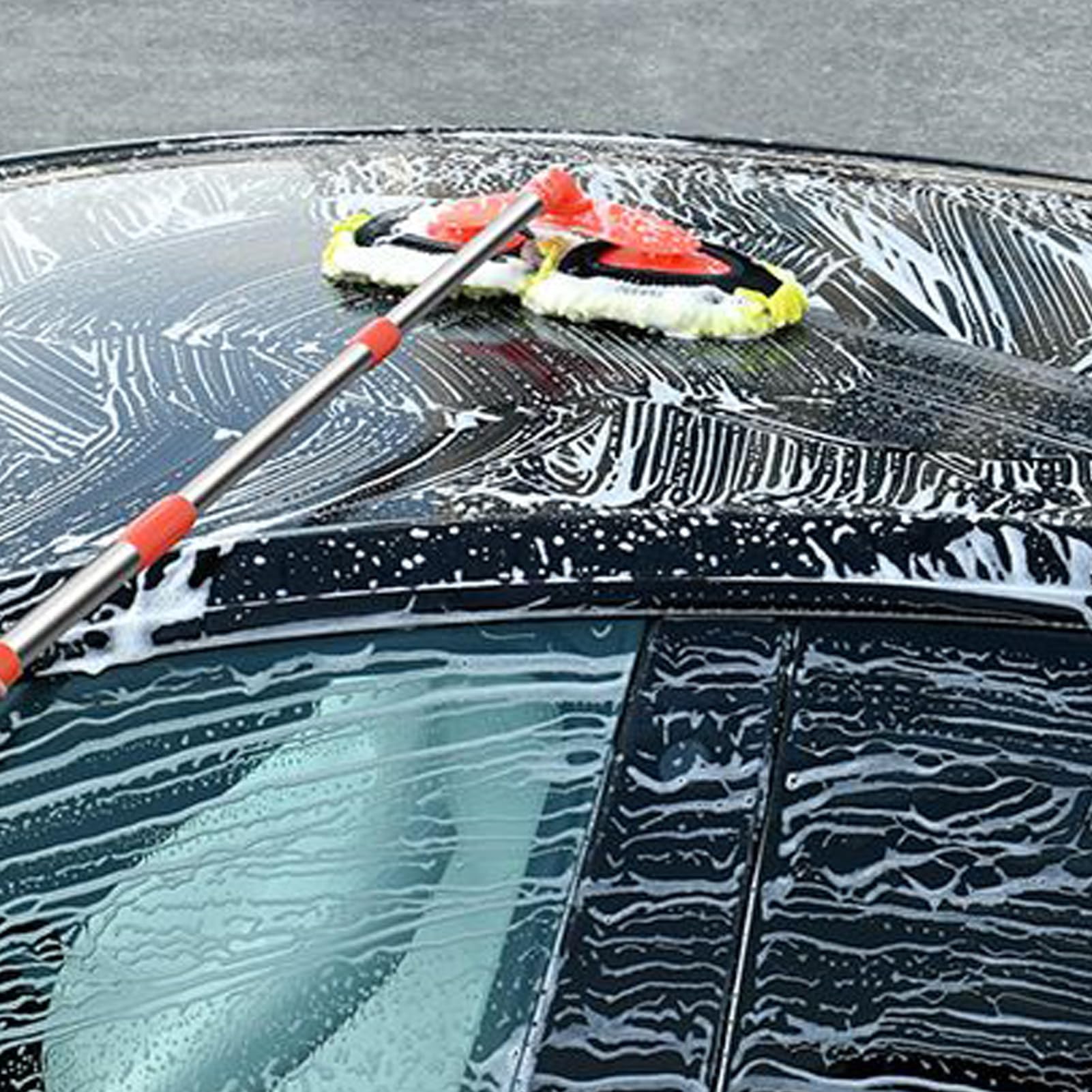 Doppelkopf Washing Brush Flexible Cleaning Mop mit Teleskopgriffen für Fenster, Böden und Autos | Reinigungswerkzeug für zu Hause, Scheibenreiniger