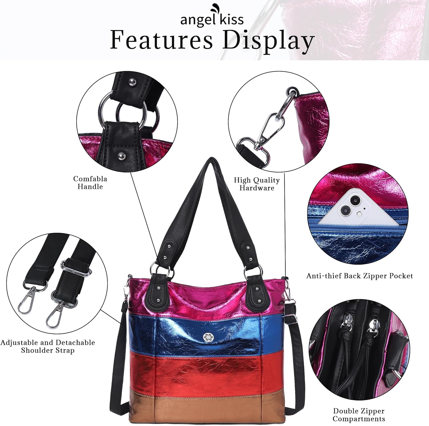 Angel Kiss Hobo Purses for Women Multi-Color Striped Lattice Cross Body Shoulder Purse Bag Tote Handbag - Image 6