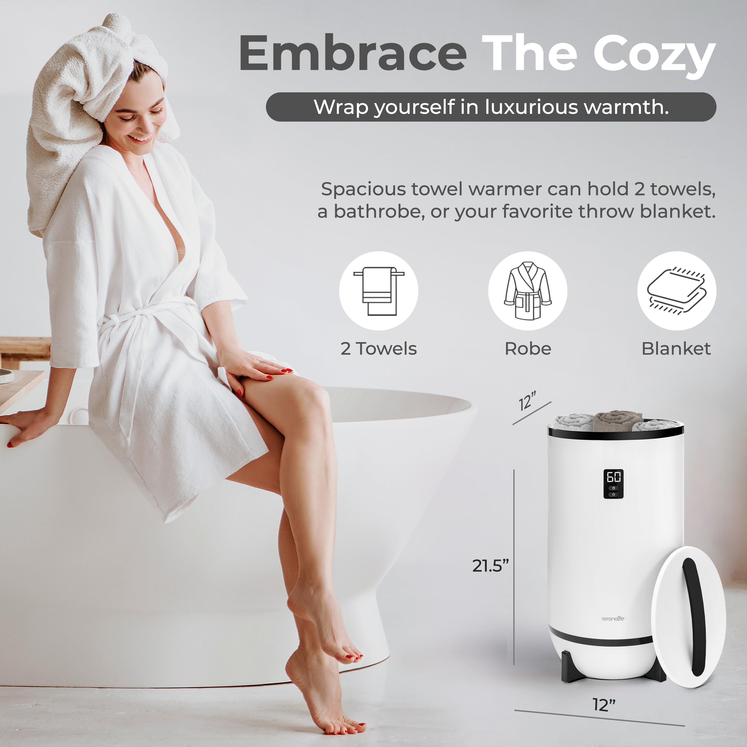 SereneLife Towel Wamers Bucket, with Customized Fragrance for Spa and Bathroom, Luxury Towel Heater Gifts for Him & Her, Auto Shut off, Fits 2 large Towels, Blankets, Bathrobes, PJ's (Black)
