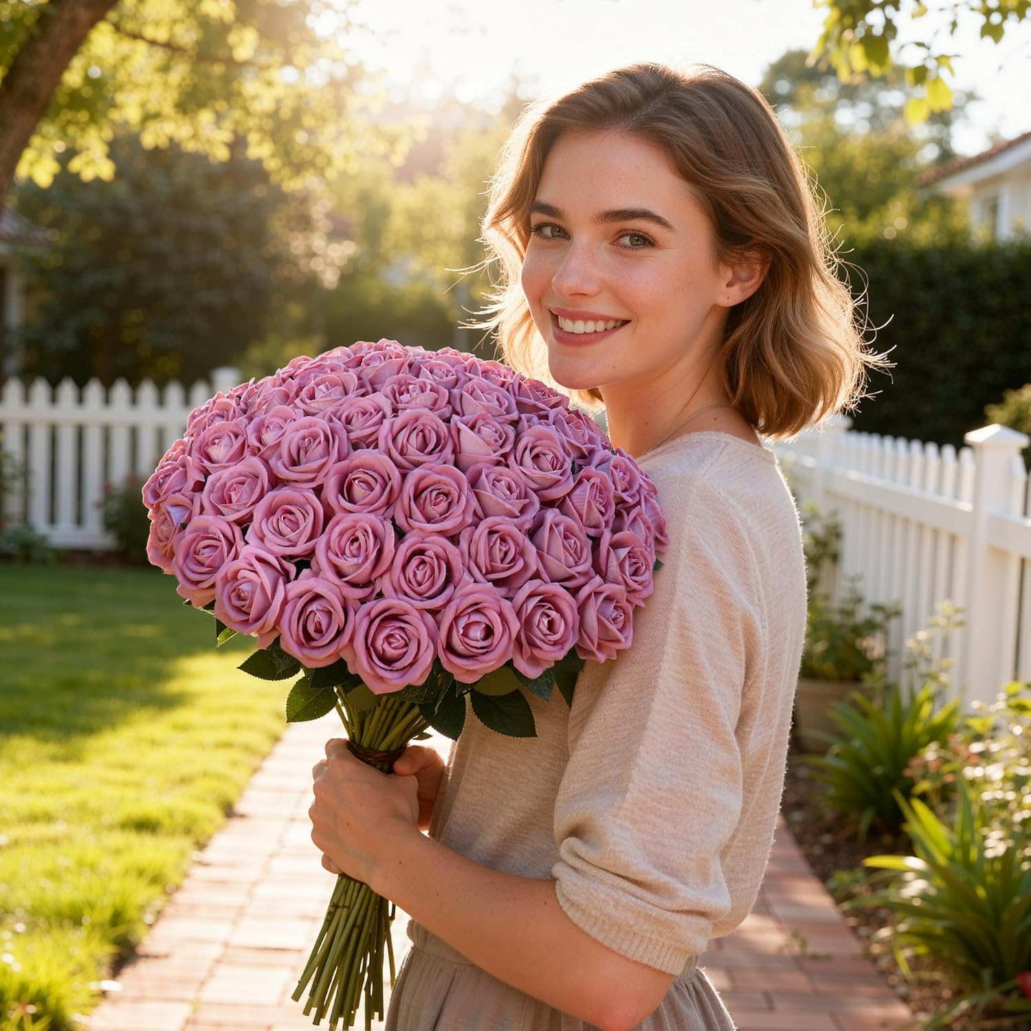 50 PCS Dusty Roses Artificial Flowers, Fake Roses with Stem Realistic Silk Roses for DIY Wedding Bouquets Tables Centerpieces Arrangements Baby Shower Birthday Home Decor Valentine's Day Gift for Her - Image 9