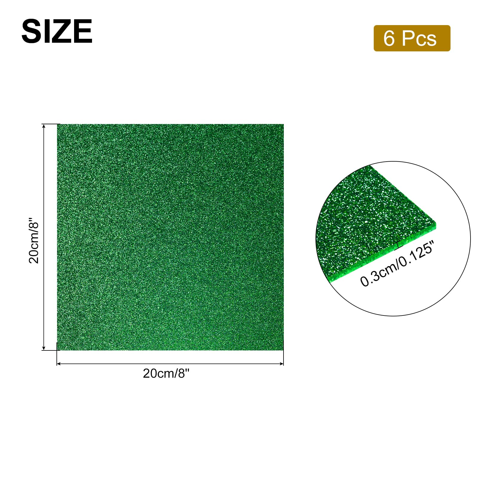 QUARKZMAN 6 Piezas láminas acrílicas verdes con purpurina de 1/8" grosor 8" x 8" Láminas de plástico fluorescente brillante PMMA extruido translúcido en blanco para manualidades