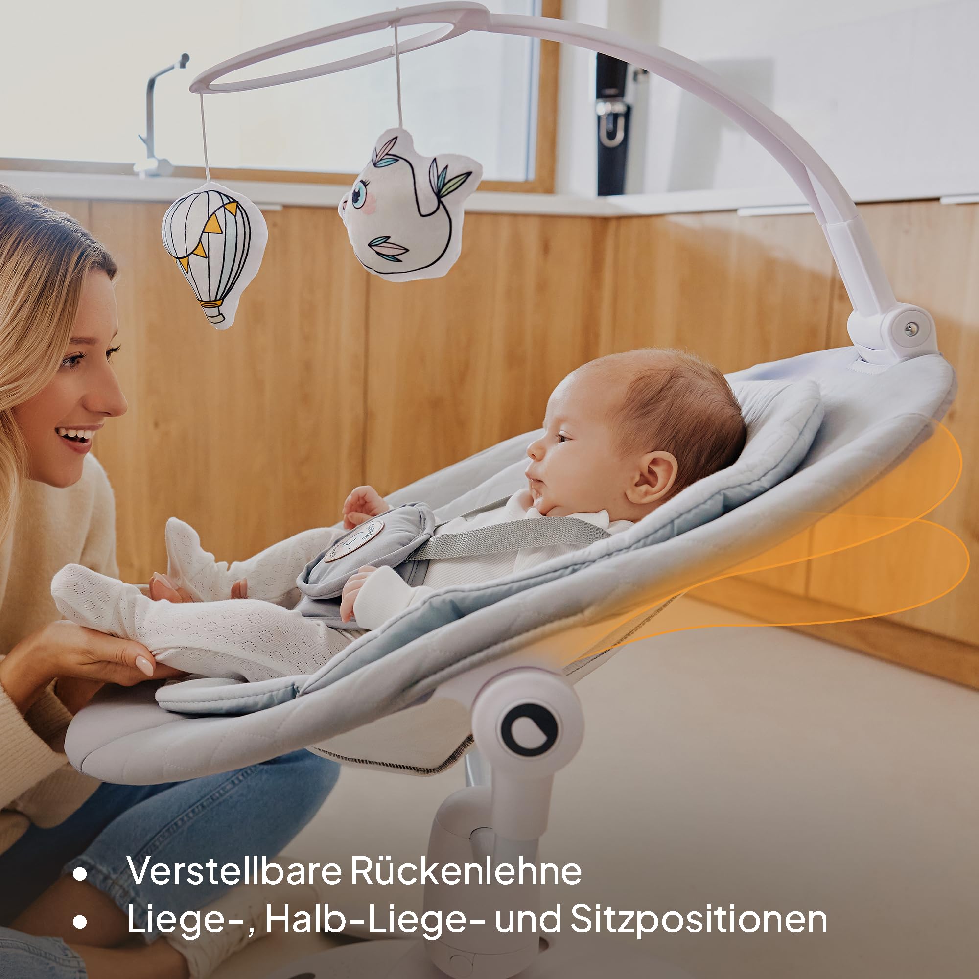 LIONELO Bella Set 2-in-1 Elektrische Babywippe mit Babywanne 360o für Babys bis 9 kg, verstellbare Rückenlehne, 5 Schaukelgeschwindigkeiten Anti-Rutsch Sicherheitsgurt
