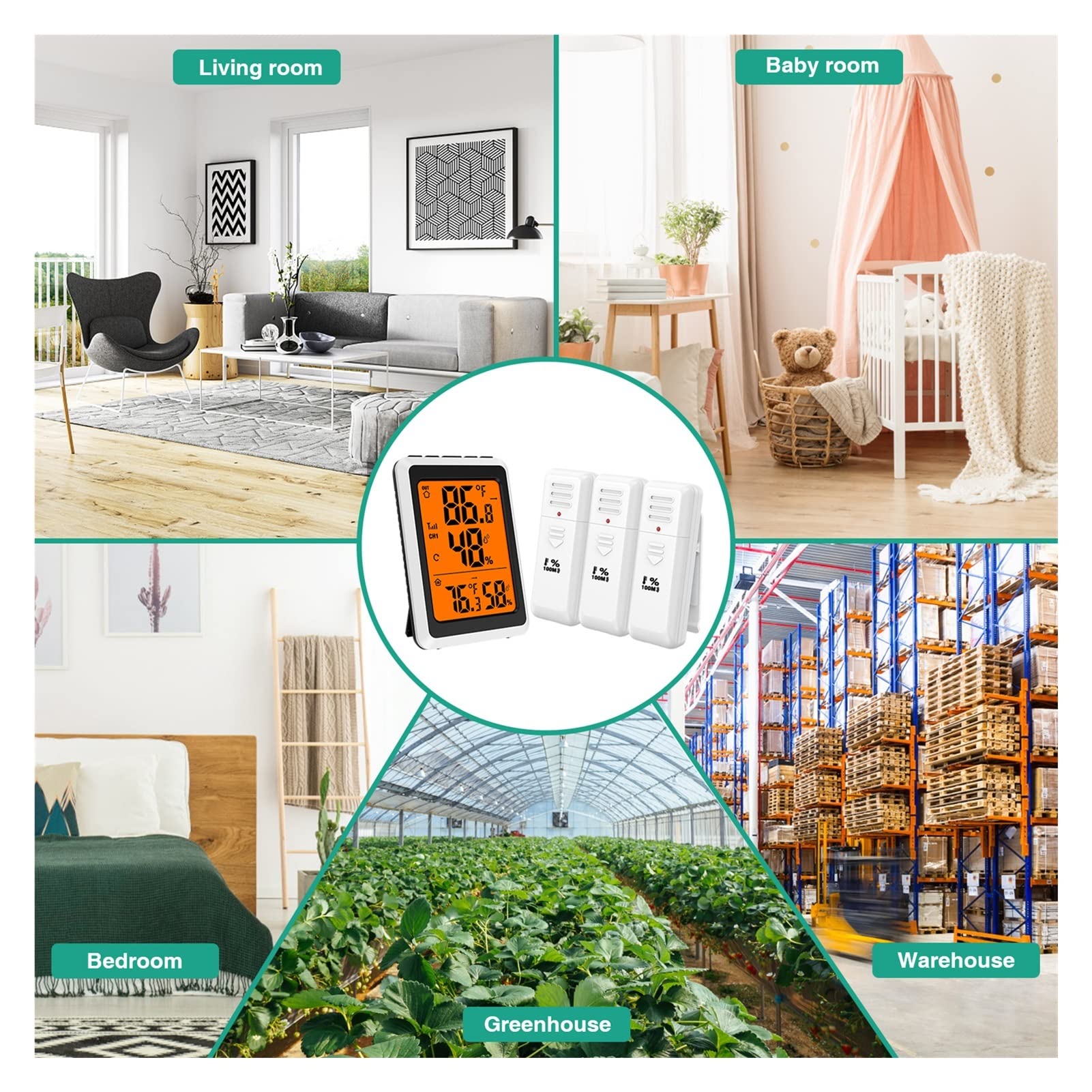Termometry basenowe Termometr higrometr zewnętrzny dom Domowy cyfrowy cyfrowy termometr Monitor temperatury z czujnikami 3PCS do odkrytych i krytych basenów, spa, jacuzzi