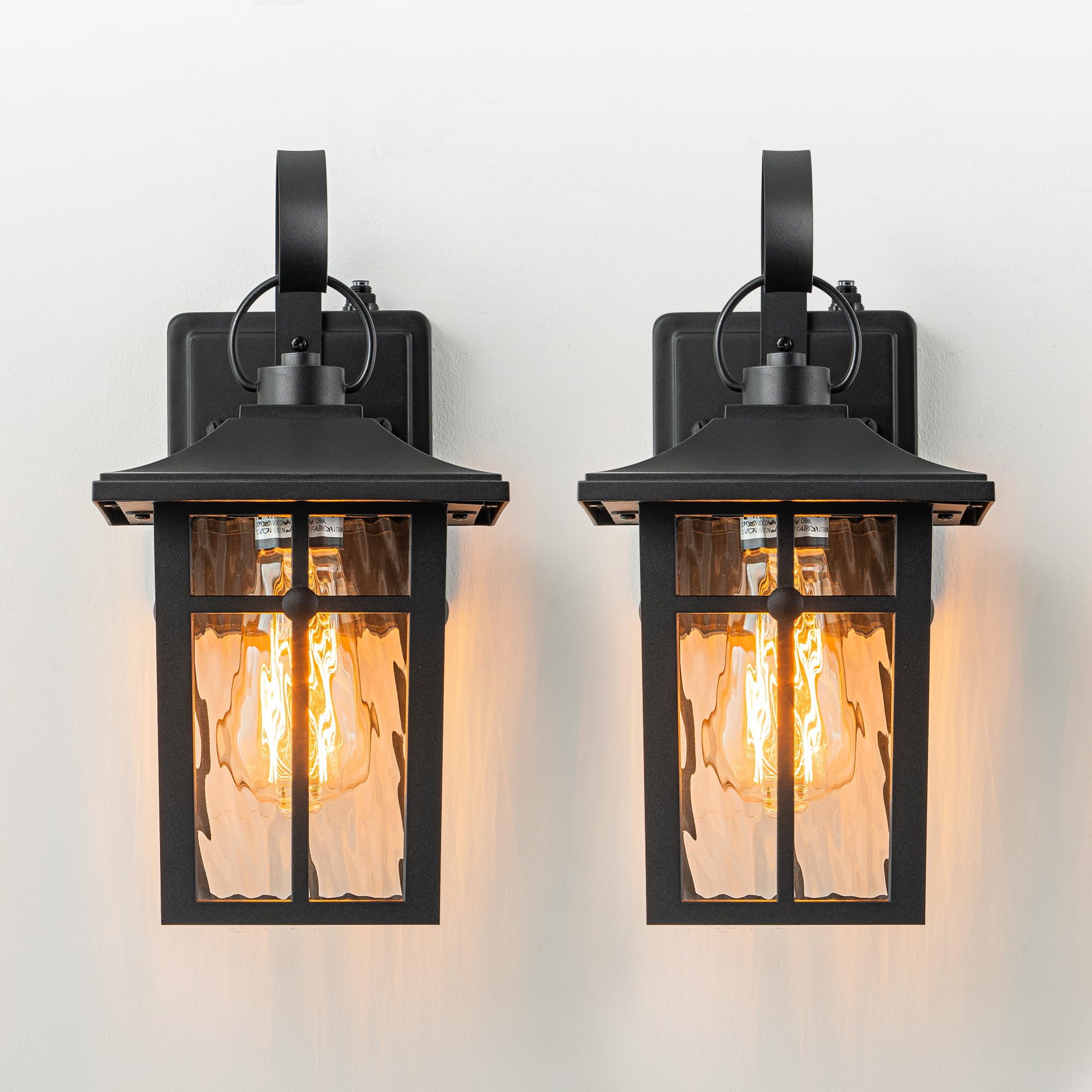 2 Pack Dusk to Dawn Outdoor Wall Lights Aluminum Exterior Light Fixtures Wall Mount with Ripple Glass Waterproof — view 9