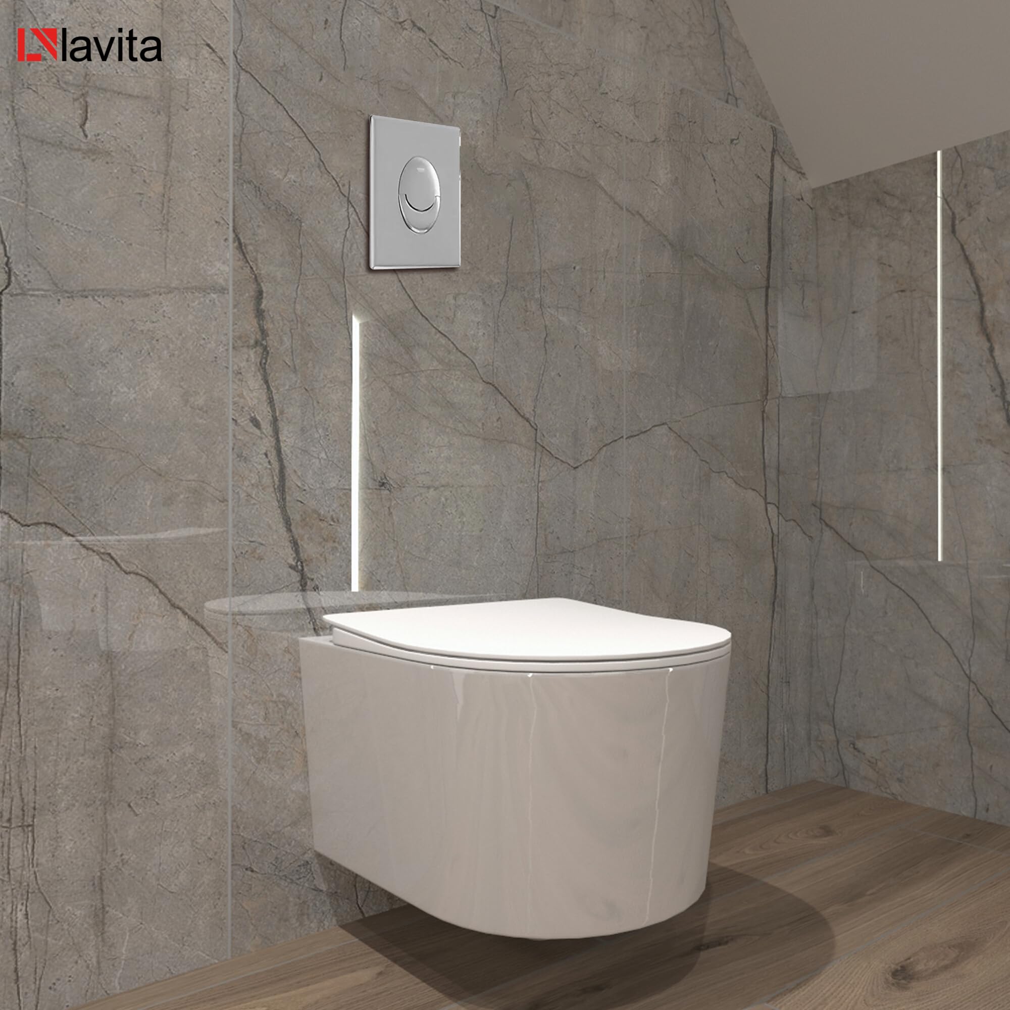 LAVITA Vorwandelement Solido Start + Wand Hänge WC Loso Weiß Spülrandlos + WC Sitz mit Absenkautomatik Verchromter Knopf Komplettset Unterputz Spülkasten Toilette Komplett Sett WC