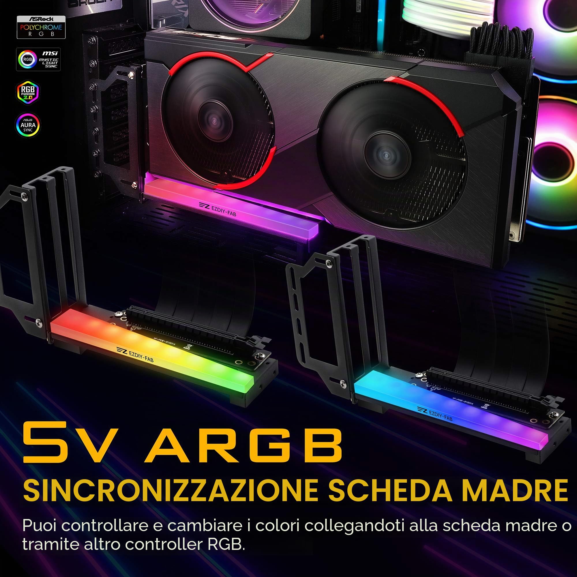 EZDIY-FAB Supporto verticale per scheda grafica con LED ARGB 5 V 3 pin, supporto GPU, kit di supporto per scheda video VGA con cavo riser PCIE3.0 - nero