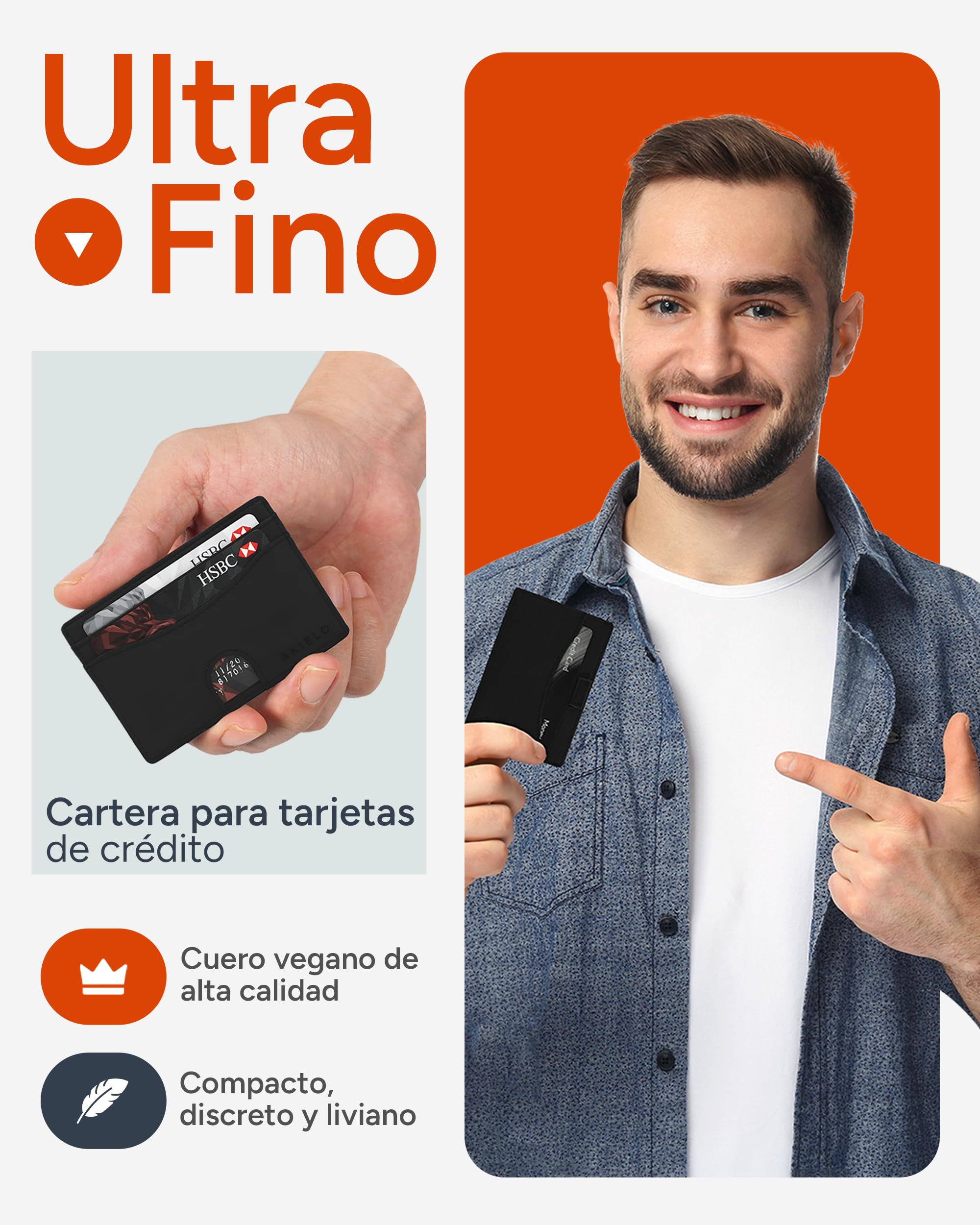 AKIELO Tarjetero Minimalista Bloqueo RFID Caja Regalo Cartera Hombre Fina Compacta Colección Echo