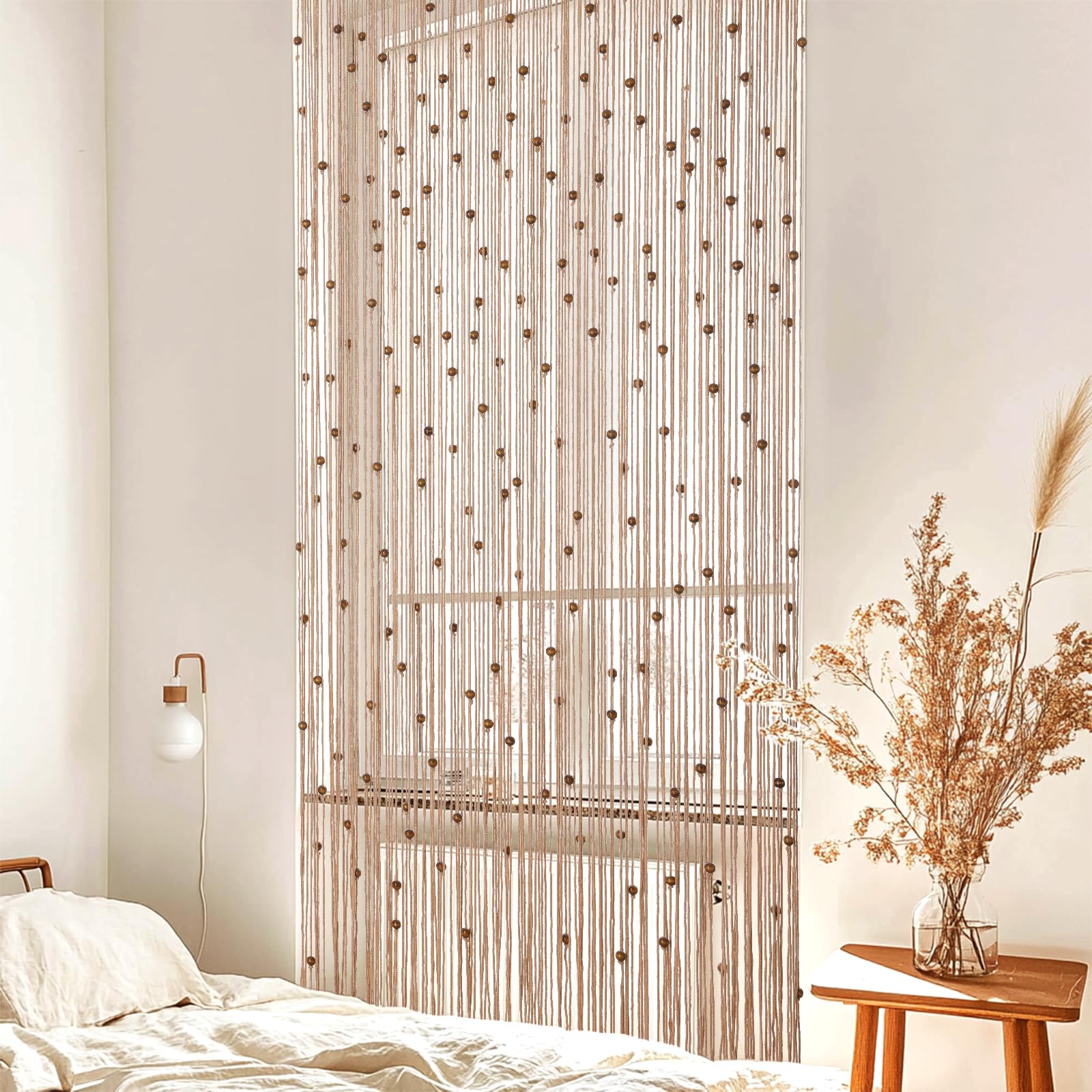 BECHAEO Tenda In Macramè Con Perline Di Legno – 200x89 Cm – Fatta A Mano Stile Bohémien Per Porte E Finestre - 3