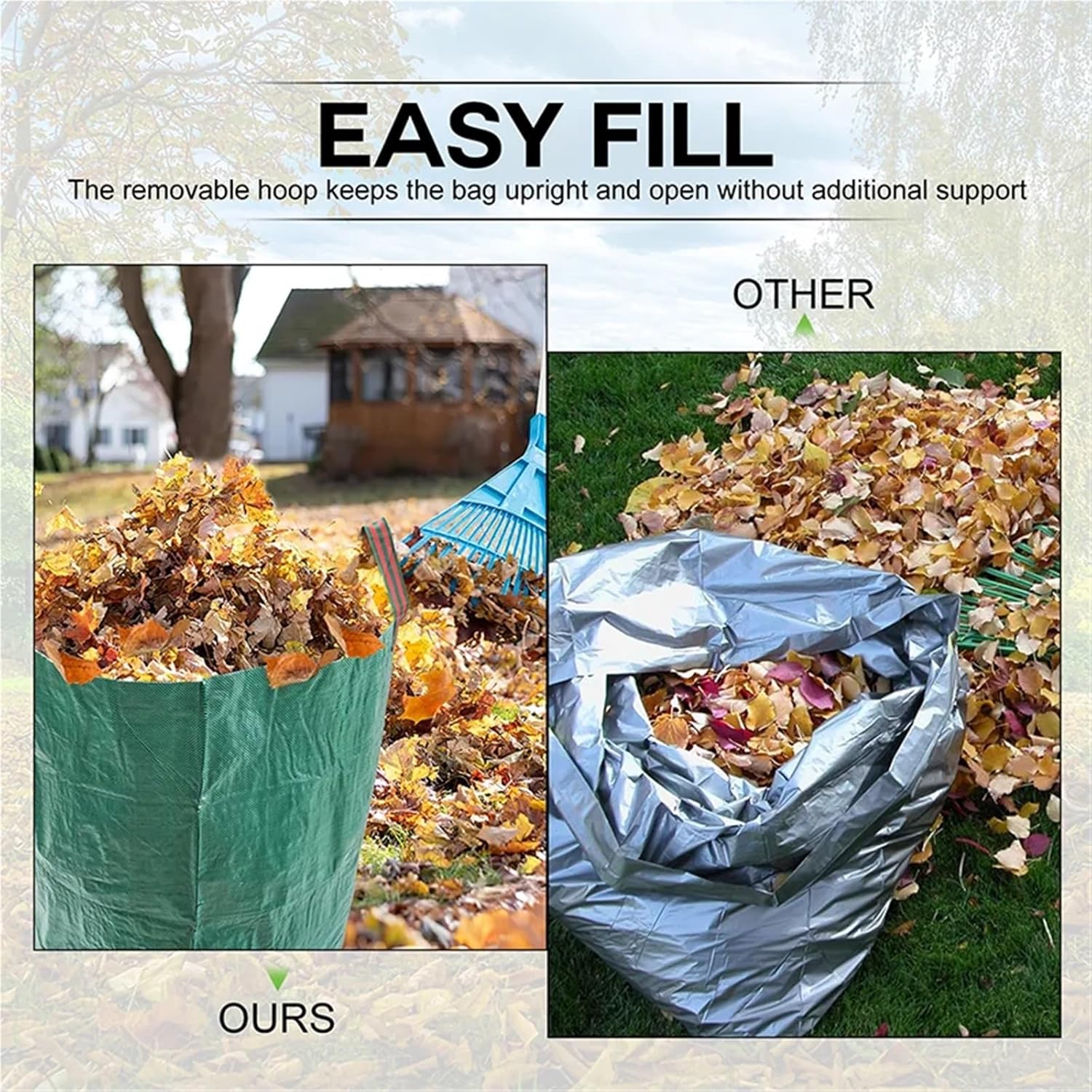 Reusable Garden Waste Bags 72-132 Callons With Reinforced Handles Collapsible Lawn And Leaf(1pcs 72Callon)