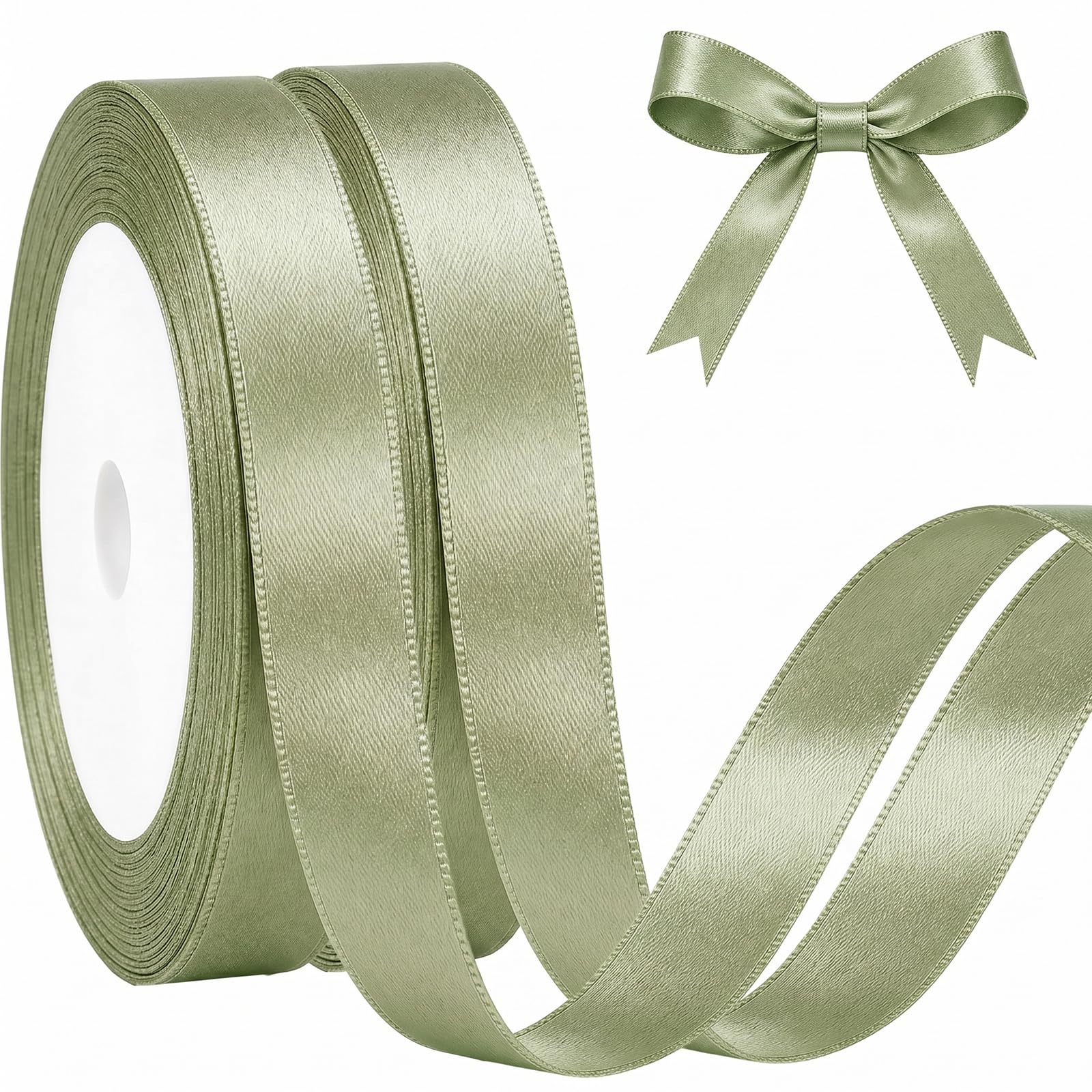 JEKUGOT 2 Rolls Sage Green Ribbon, 20mm x 22m Satin Ribbons Fabric, Sage Green Present Ribbon for Gift Wrapping, DIY Crafts, Wedding Party, Cake, Florist Car Decoration